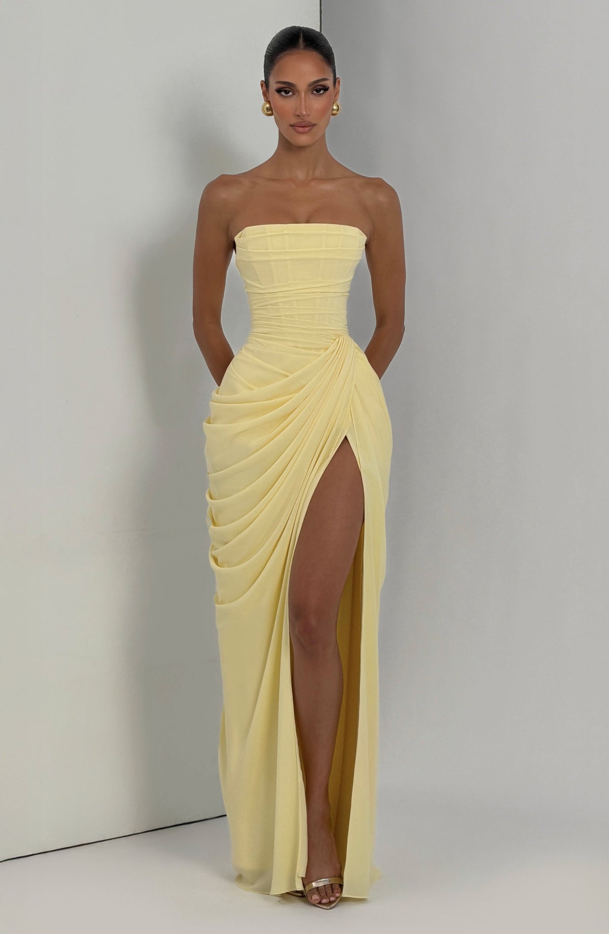 T.X Women's Dress Maxi Corset Lemon Chiffon Evening