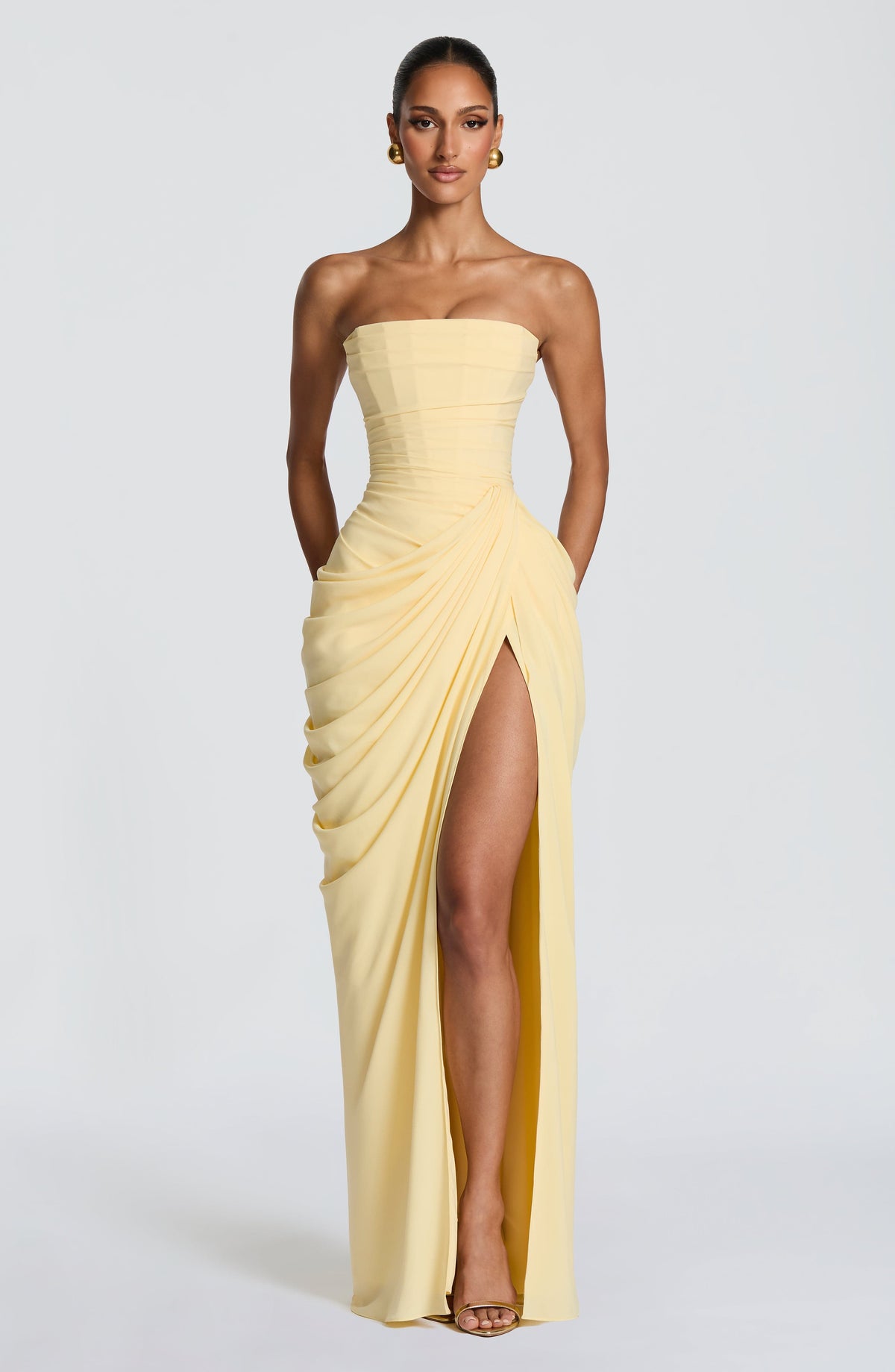 T.X Women's Dress Maxi Corset Lemon Chiffon Evening