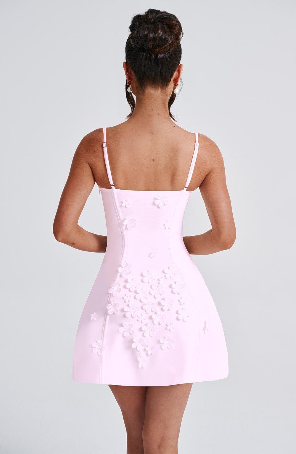 L.F Women's Dress Dalary Mini Strapless Blush 3D Flower Mesh Party