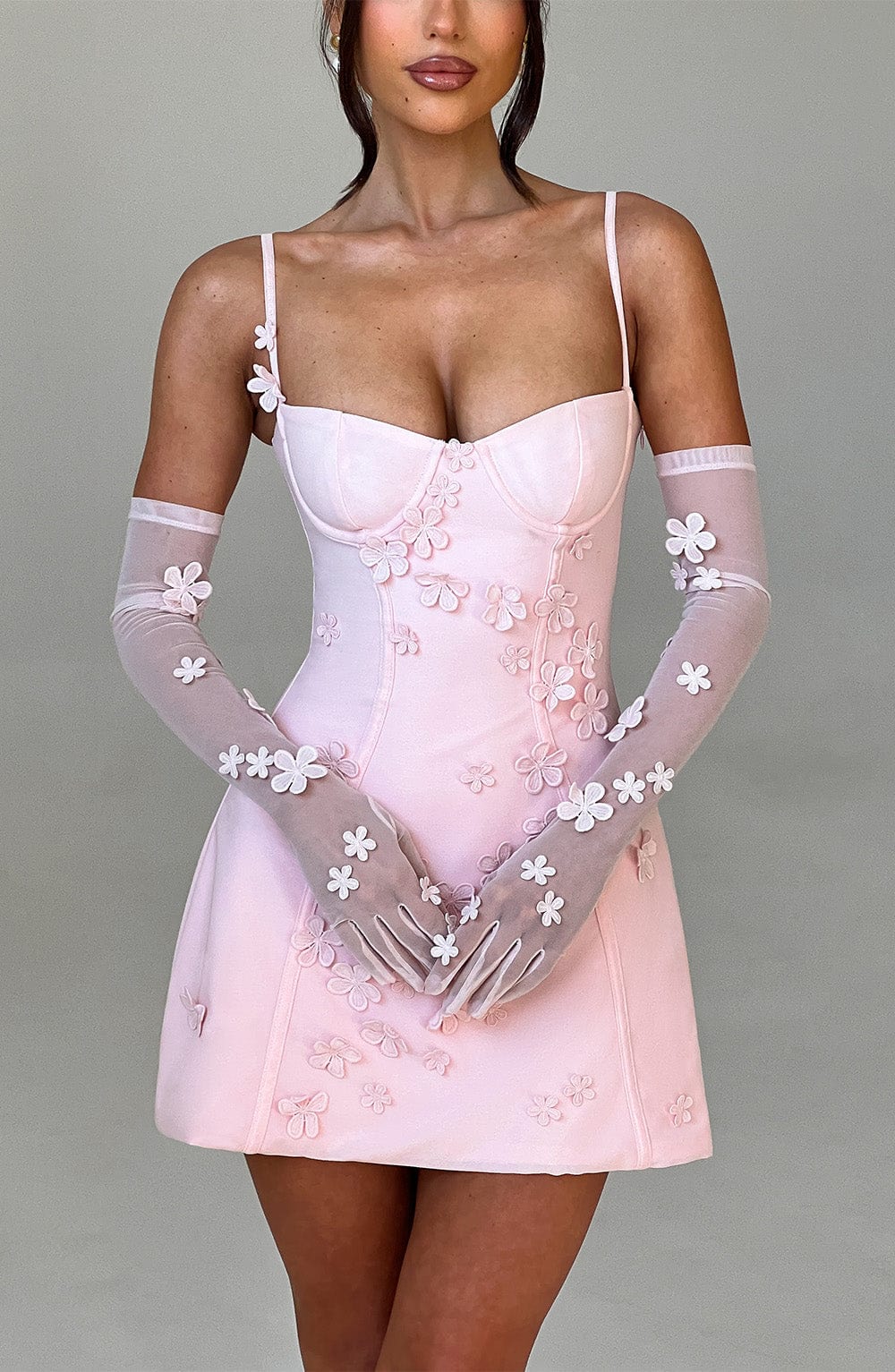 L.F Women's Dress Dalary Mini Strapless Blush 3D Flower Mesh Party