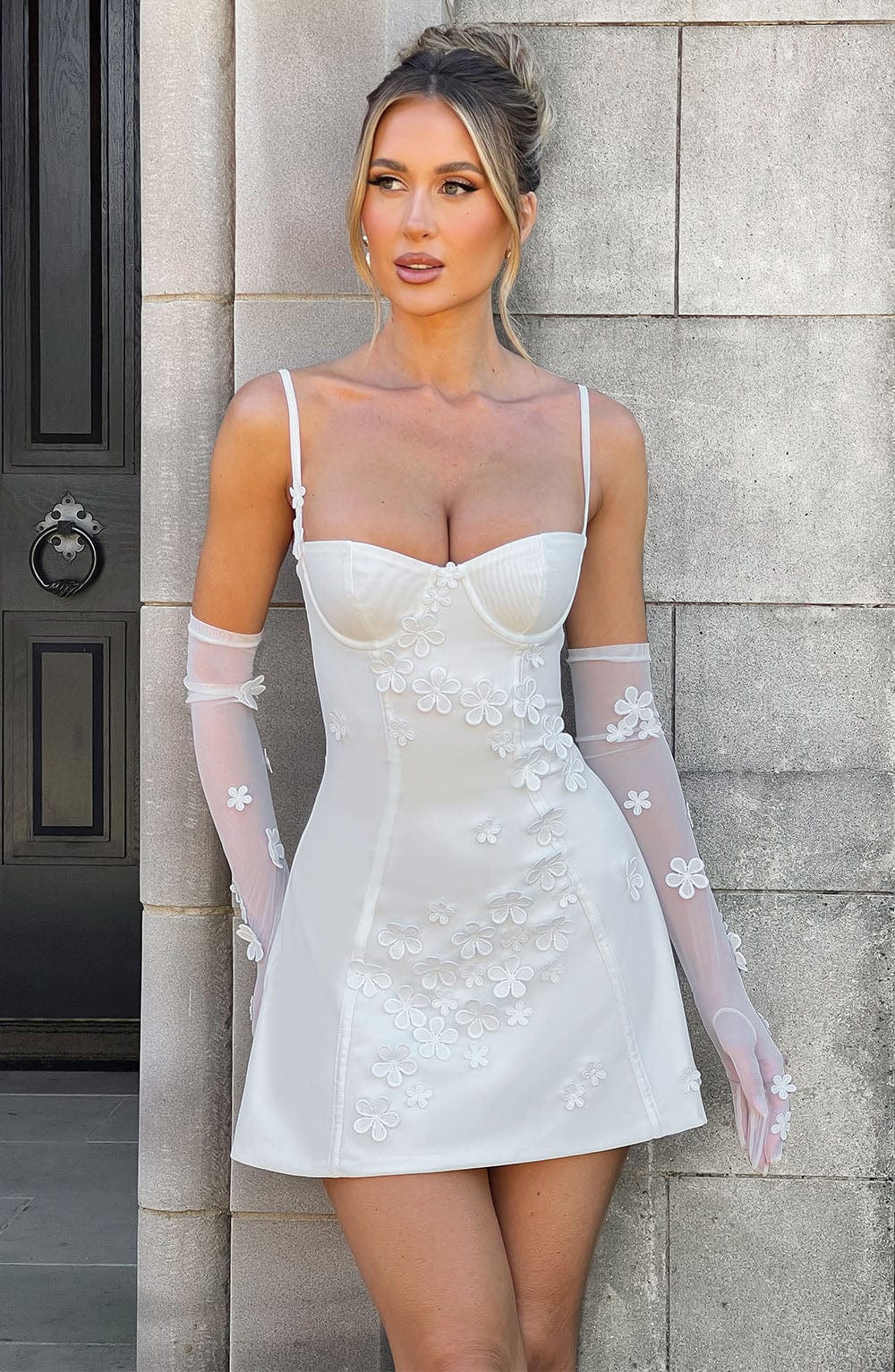 L.F Women's Dress Dalary Mini Strapless Ivory Mesh Bridal Party