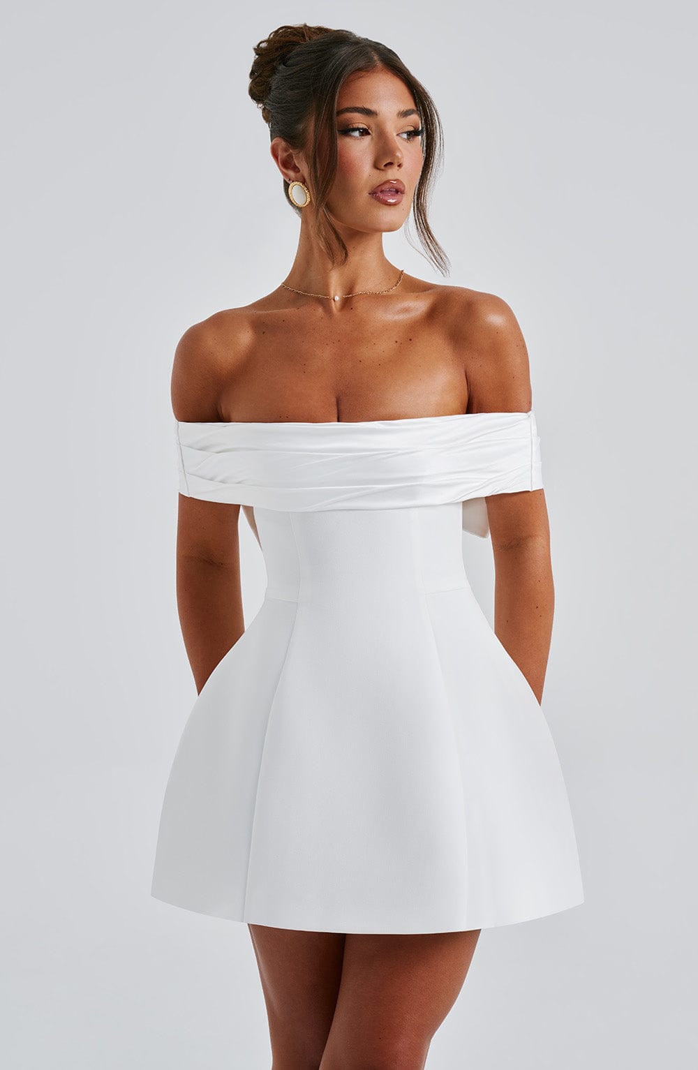 M.T Women's Dress Delta Bubble Hem Ivory Crepe Party