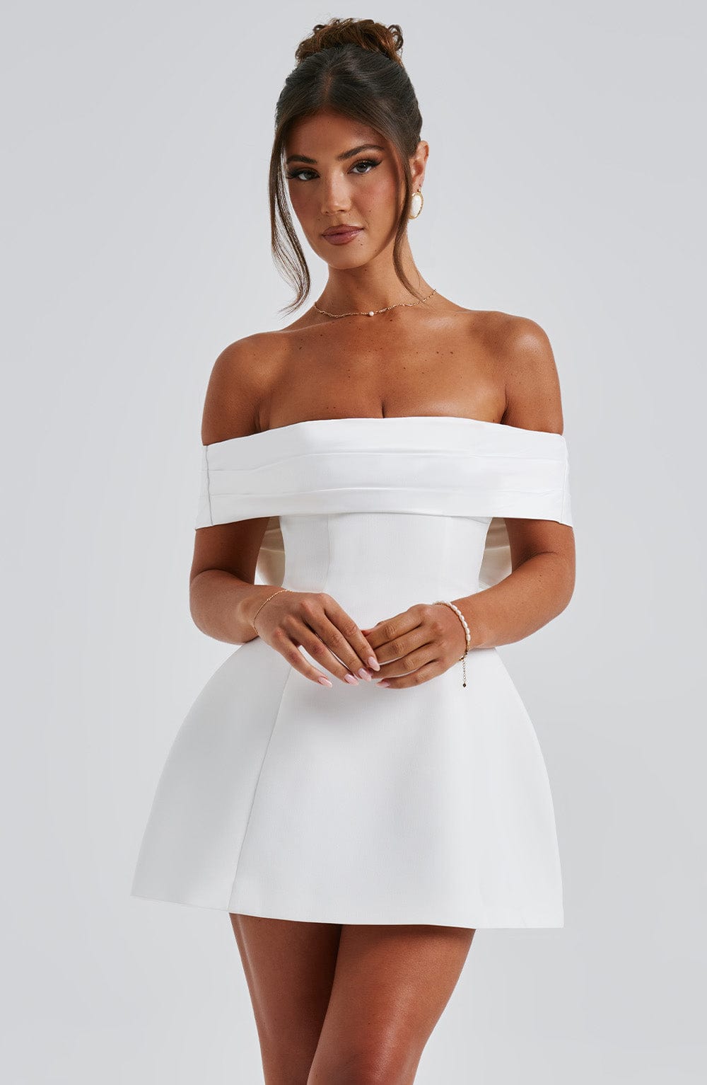 M.T Women's Dress Delta Bubble Hem Ivory Crepe Party