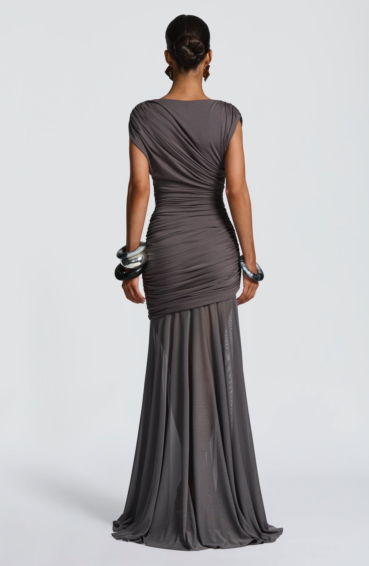 L.F Women's Dress Flare Charcoal Modal Jersey Mesh Formal