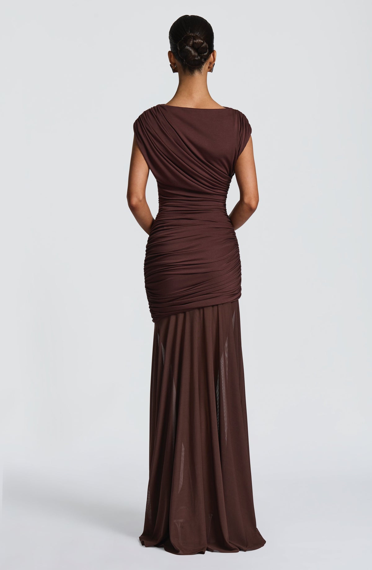 L.F Women's Dress Flare Demelza Plum Brown Ruched Mesh Formal