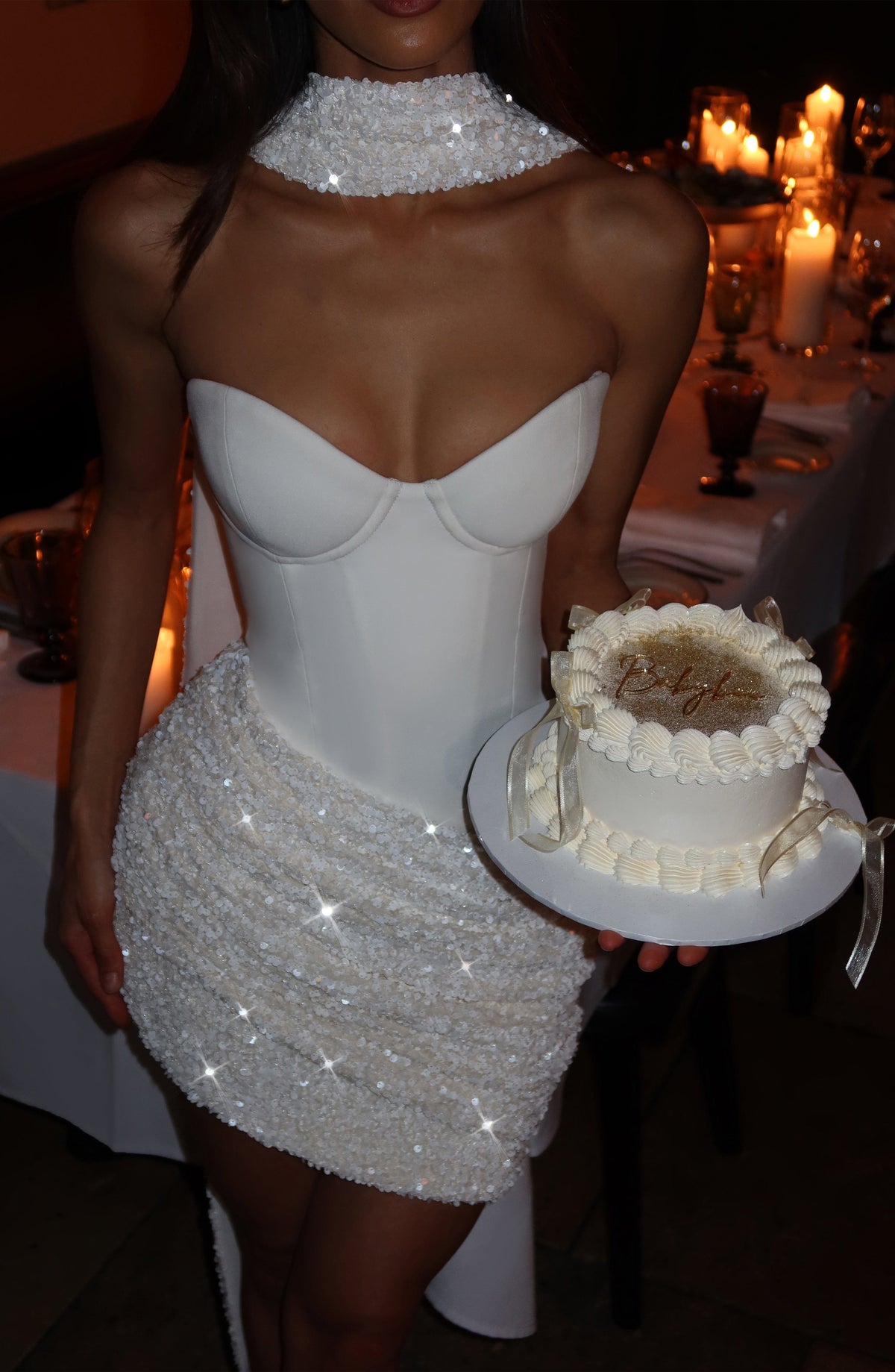 R.F Women's Dress Strapless Mini Ivory Sequin Evening