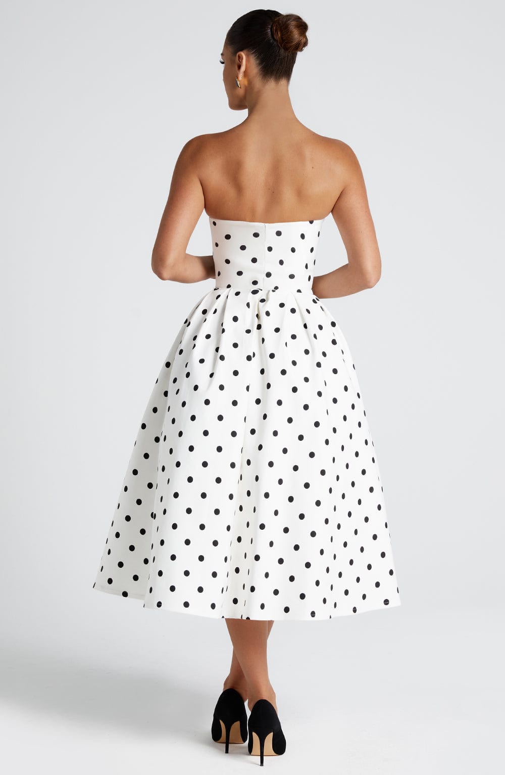 R.F Women's Dress Edith Midi Black Polka Dot Bengaline Cocktail Party