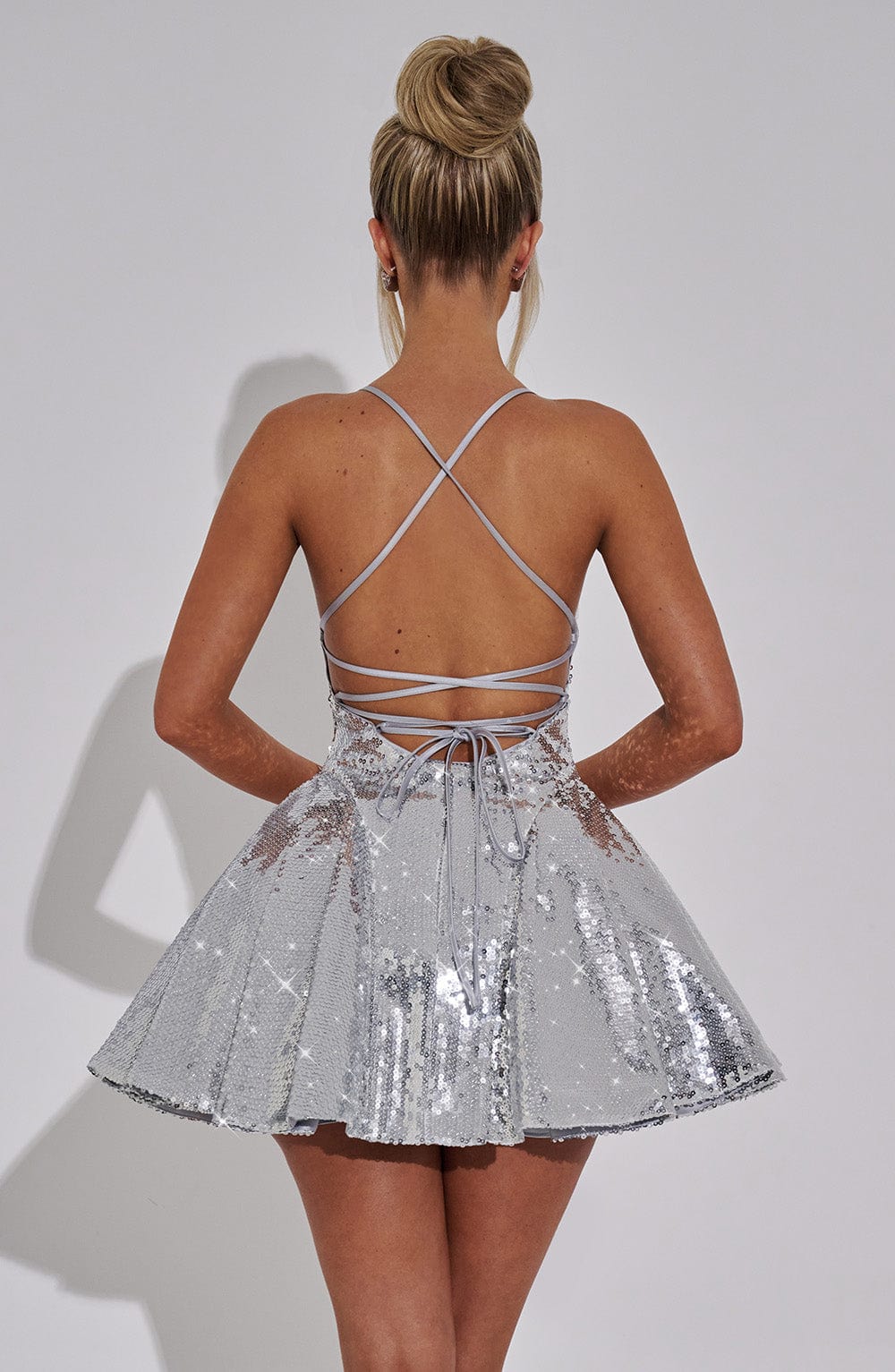 K.Y Women's Dress Electra Mini Silver Sequin Party