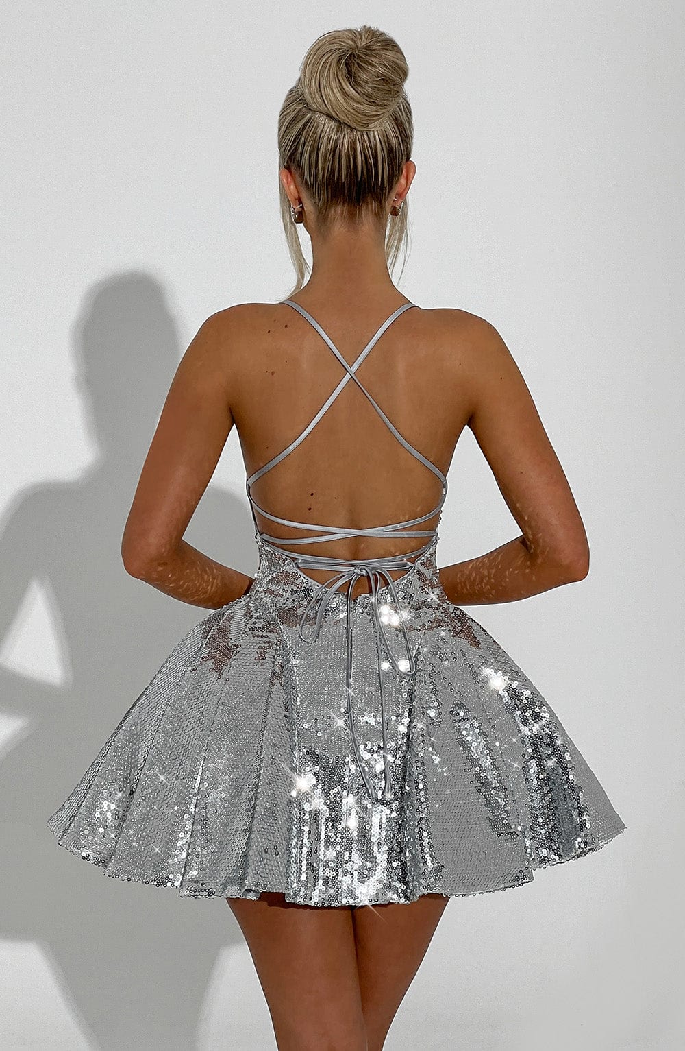 K.Y Women's Dress Electra Mini Silver Sequin Party