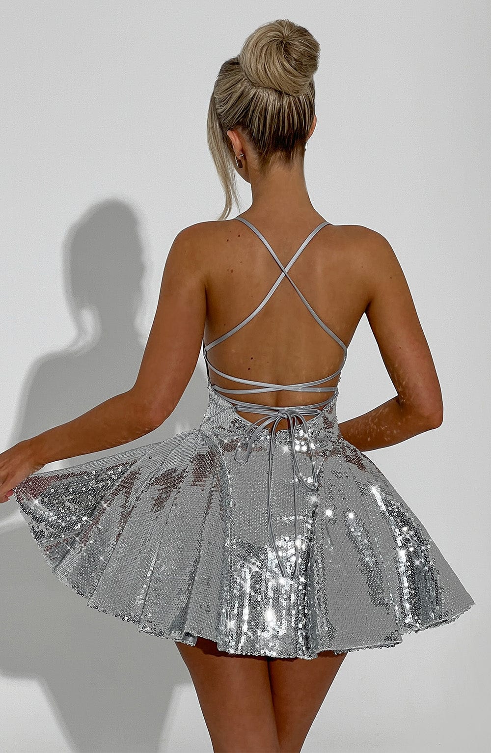 K.Y Women's Dress Electra Mini Silver Sequin Party