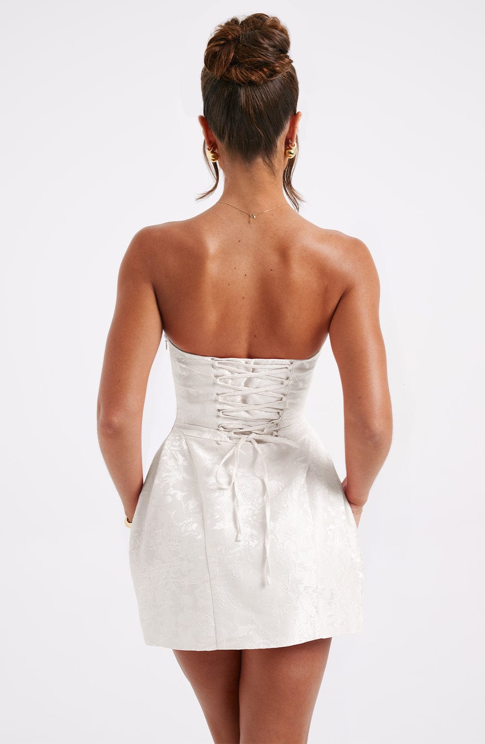 K.Y Women's Dress Elenora Strapless Ivory Jacquard Bow Party