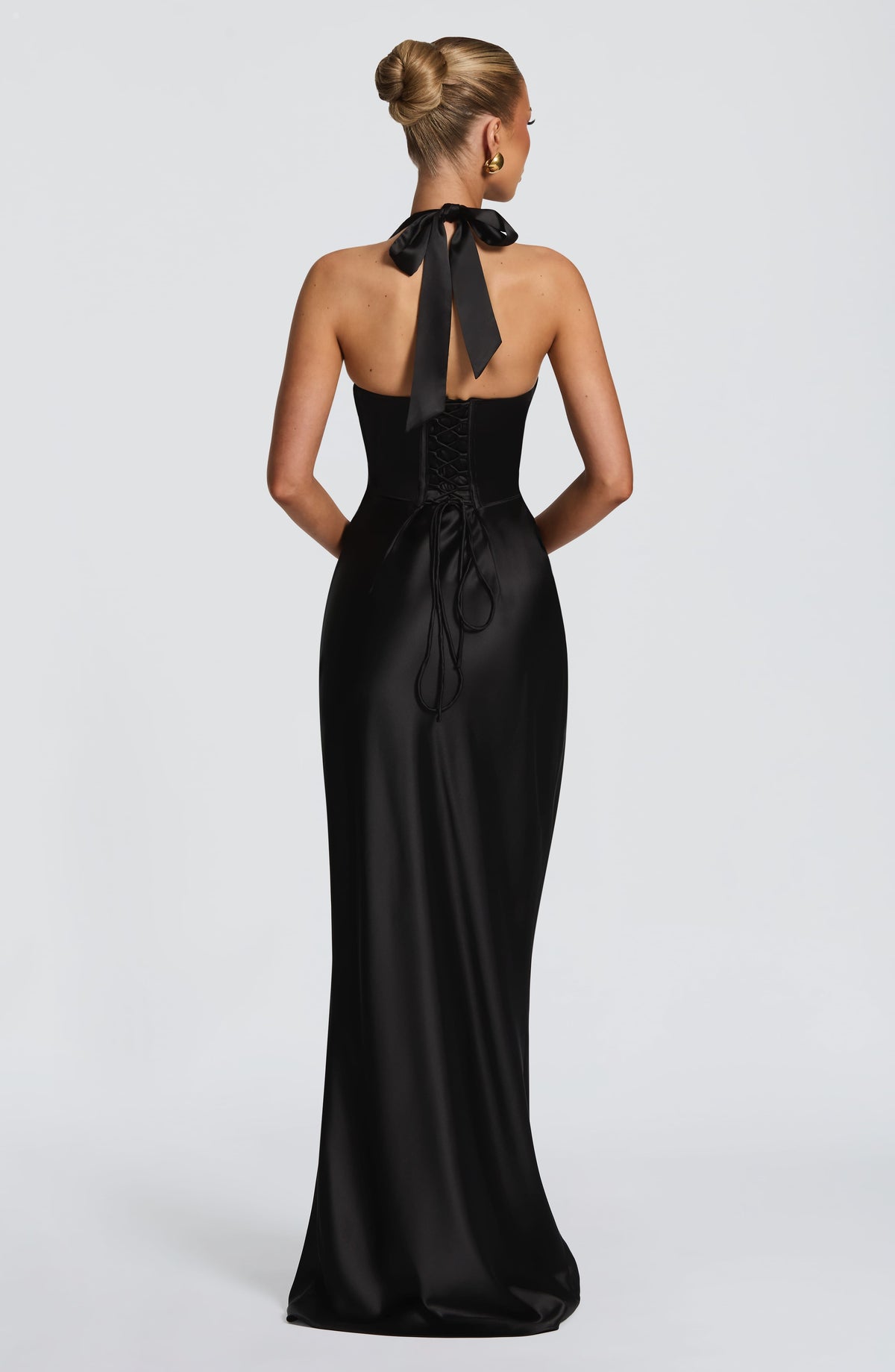 M.T Women's Dress Corset Maxi Black Satin Formal