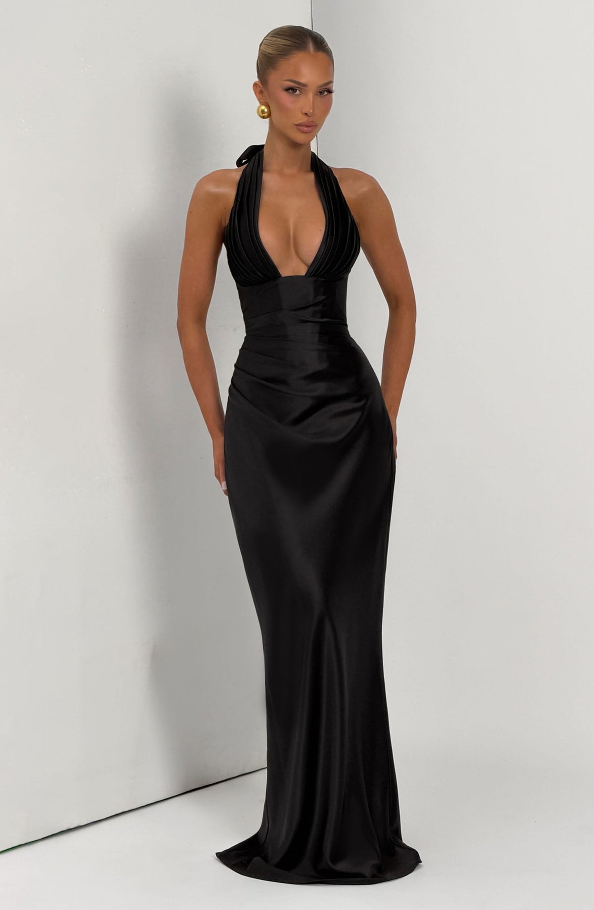 M.T Women's Dress Corset Maxi Black Satin Formal