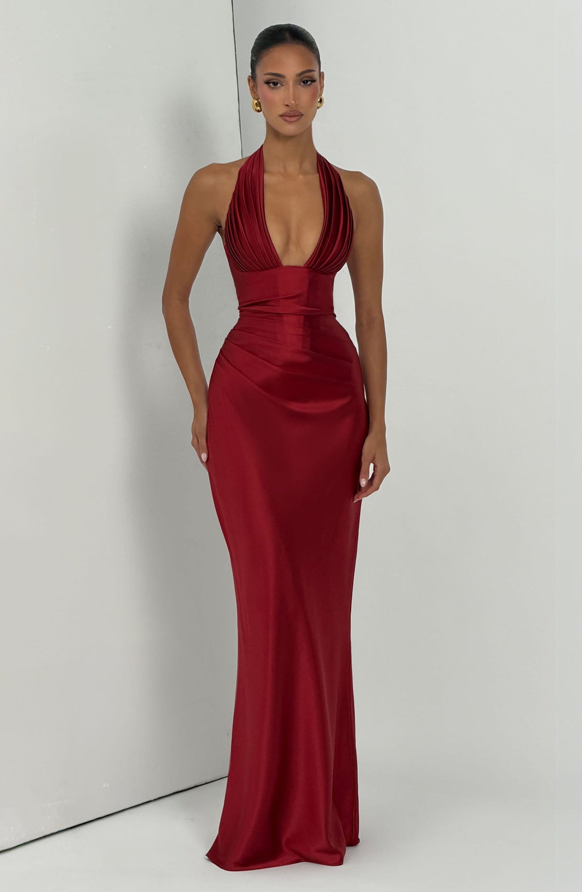 Women's Dress Elowen Corset Maxi Deep Red Satin Formal