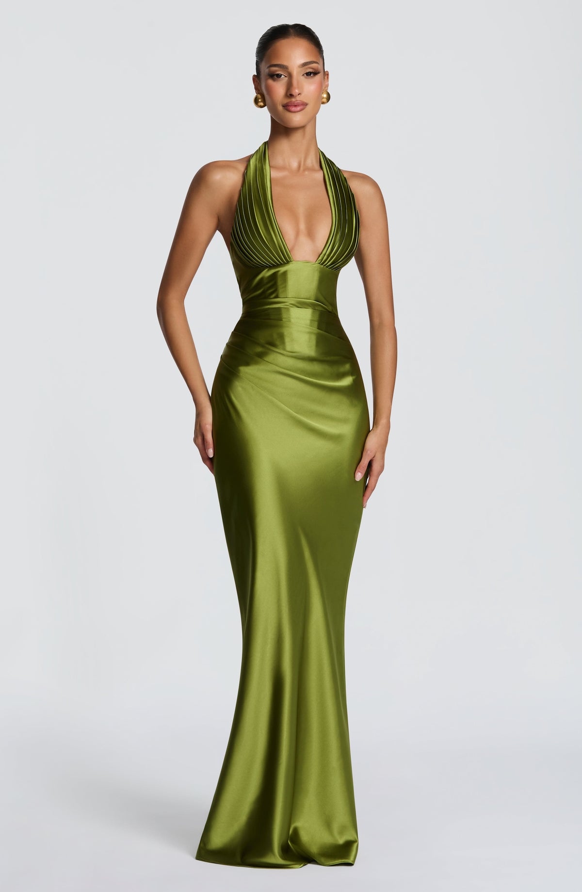 M.T Women's Dress Maxi Corset Olive Satin Formal