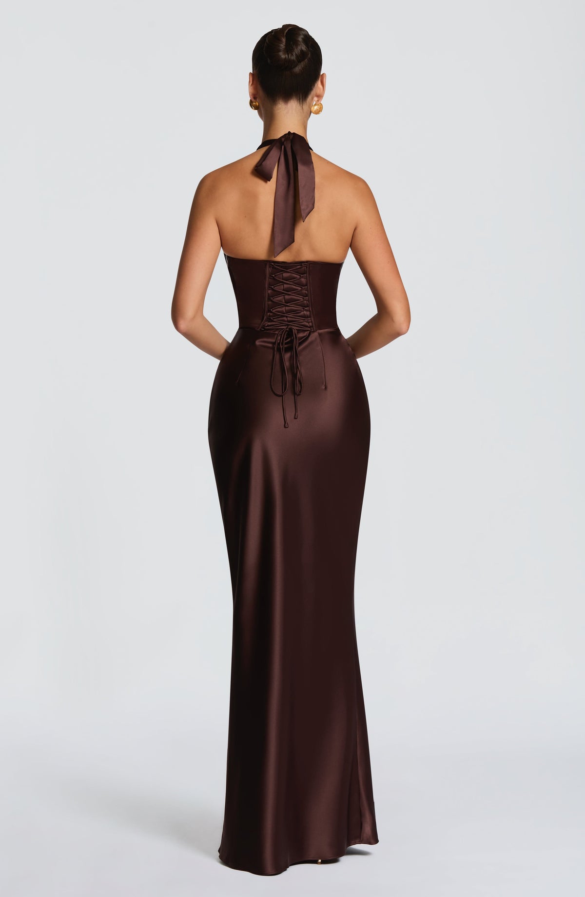 Elowen Women's Dress Maxi Corset Plum Brown Satin Formal