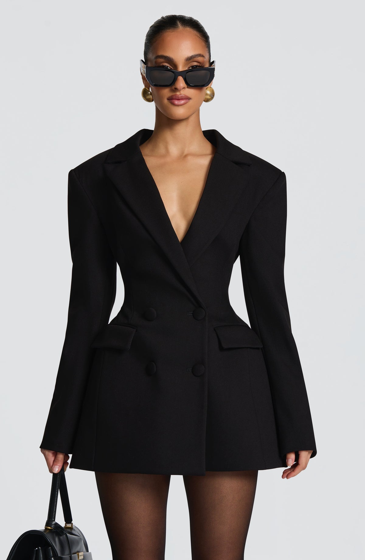 S.M Women's Dress Elvira Mini Long Sleeve Black Suiting Party