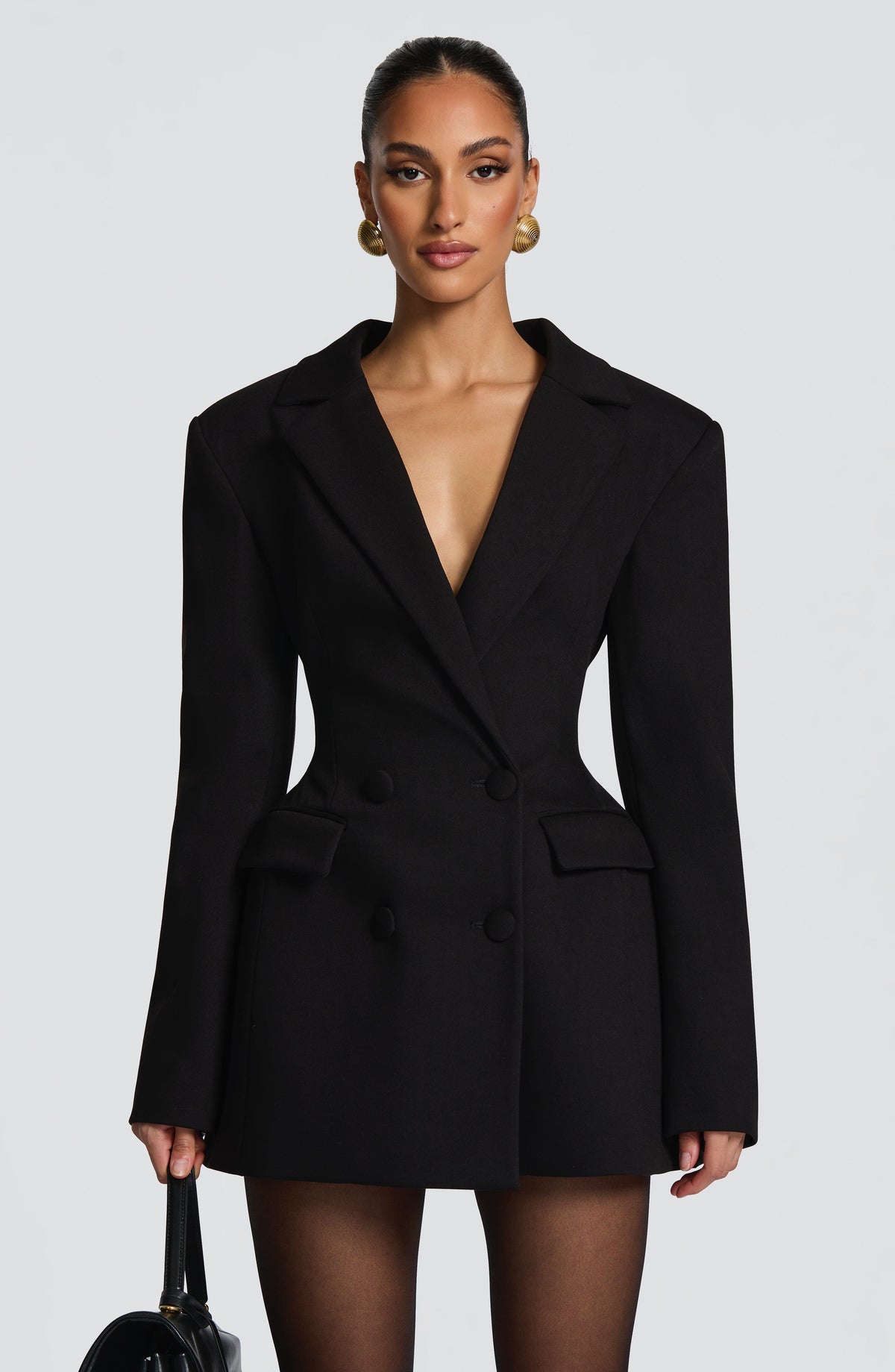 S.M Women's Dress Elvira Mini Long Sleeve Black Suiting Party