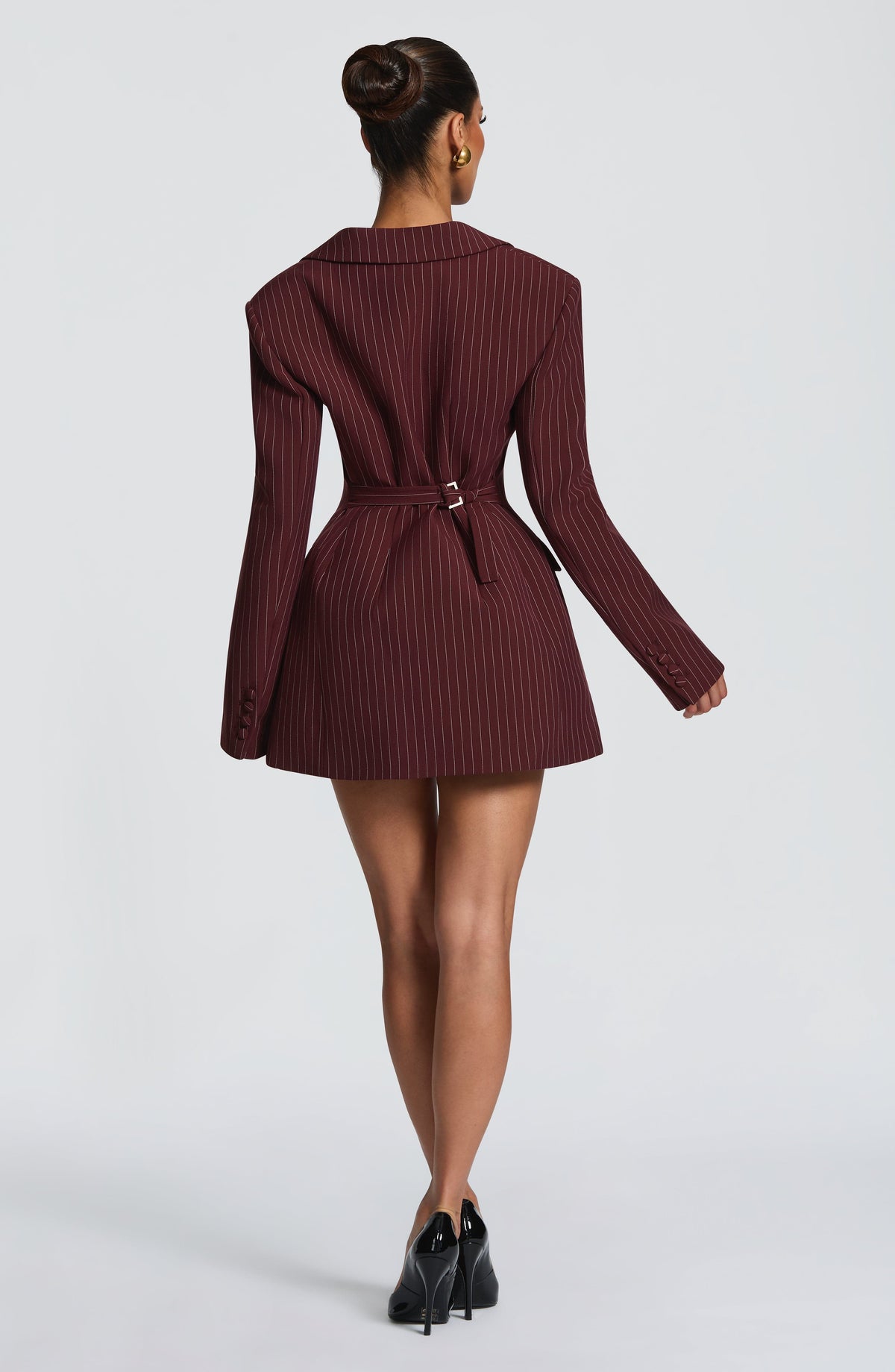 Elvira Women's Dress Mini Burgundy Pinstripe Woven Suiting Evening