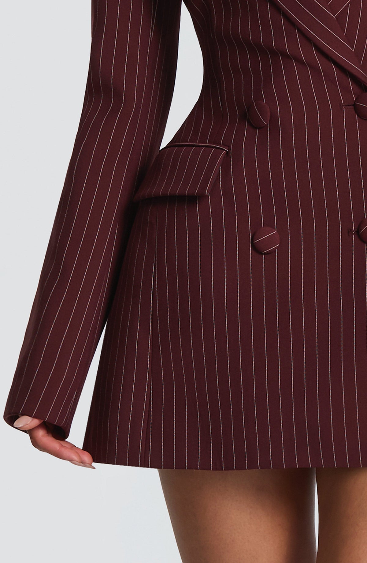 Elvira Women's Dress Mini Burgundy Pinstripe Woven Suiting Evening