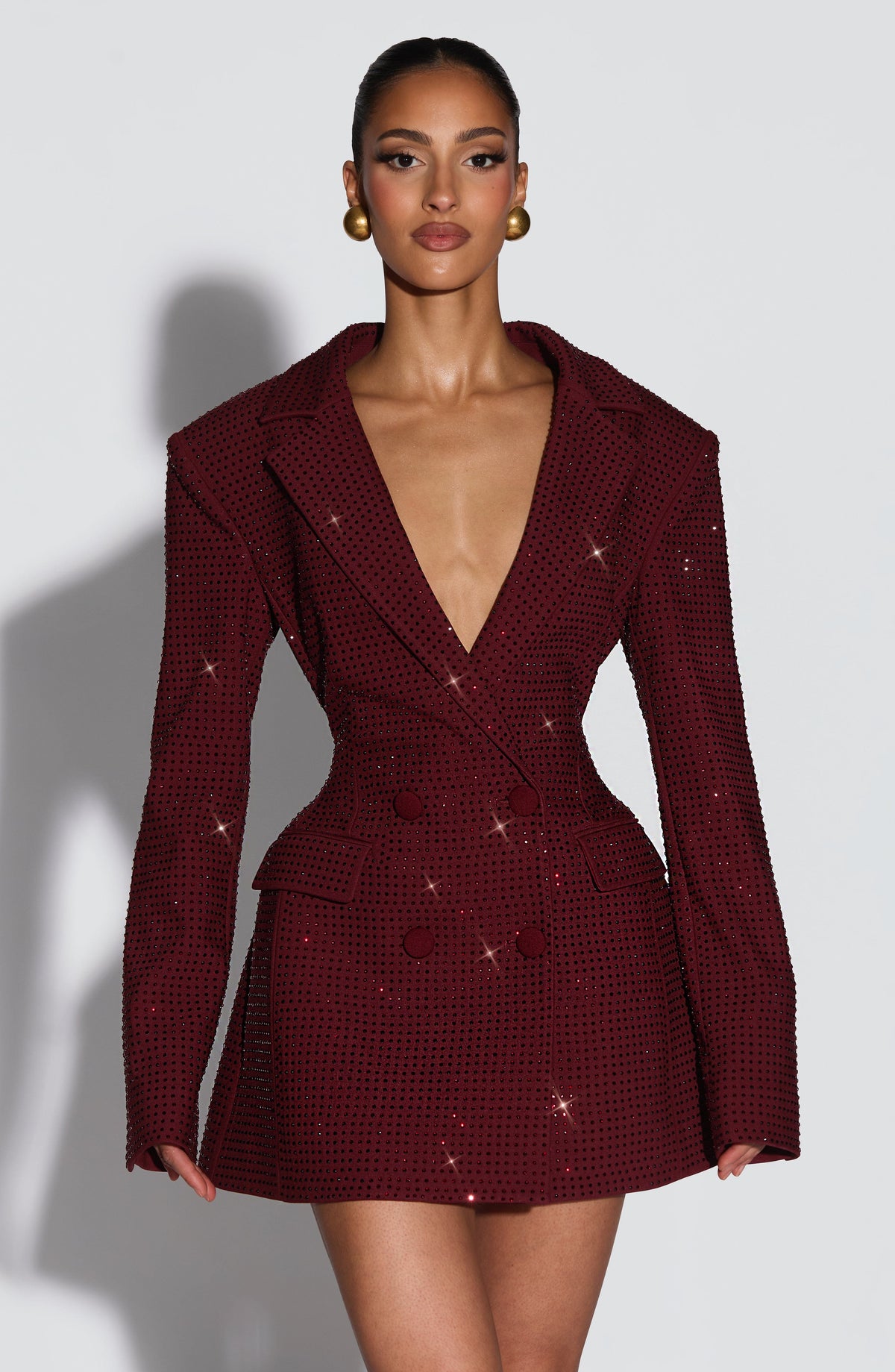 S.M Women's Dress Tailored Elvira Mini Burgundy Sparkle Party
