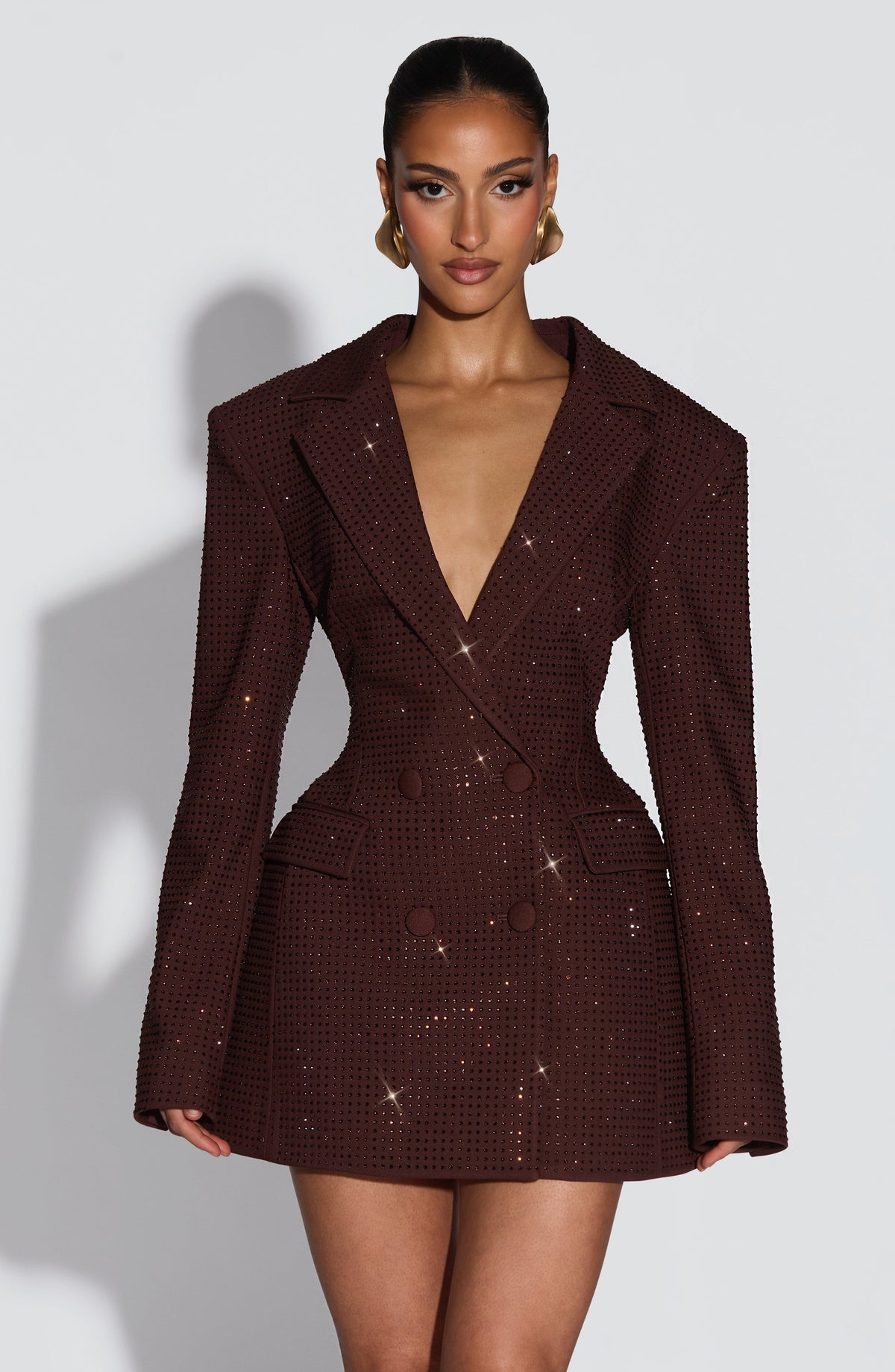 Elvira Women's Dress Mini Plum Brown Rhinestone Party
