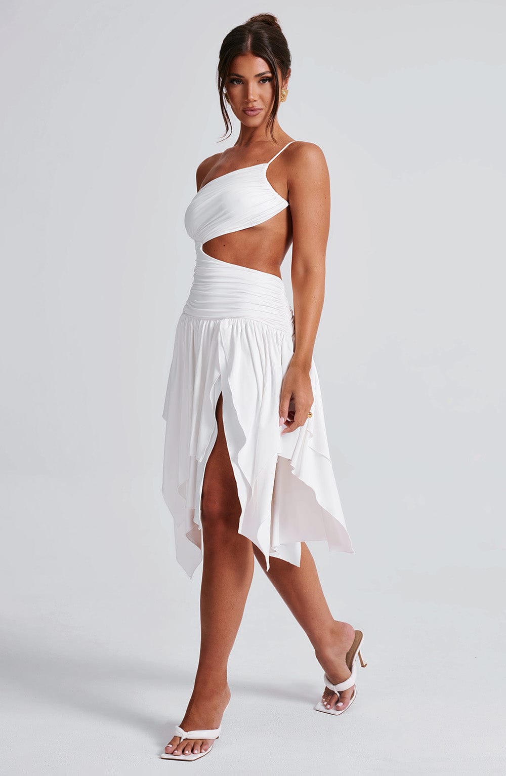 DIA Women's Dress One-Shoulder Cut-Out White Slinky Jersey Evening Party