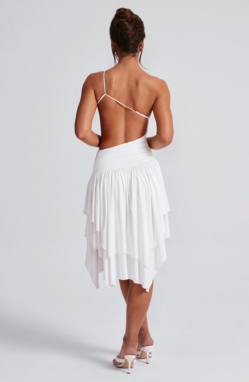 DIA Women's Dress One-Shoulder Cut-Out White Slinky Jersey Evening Party