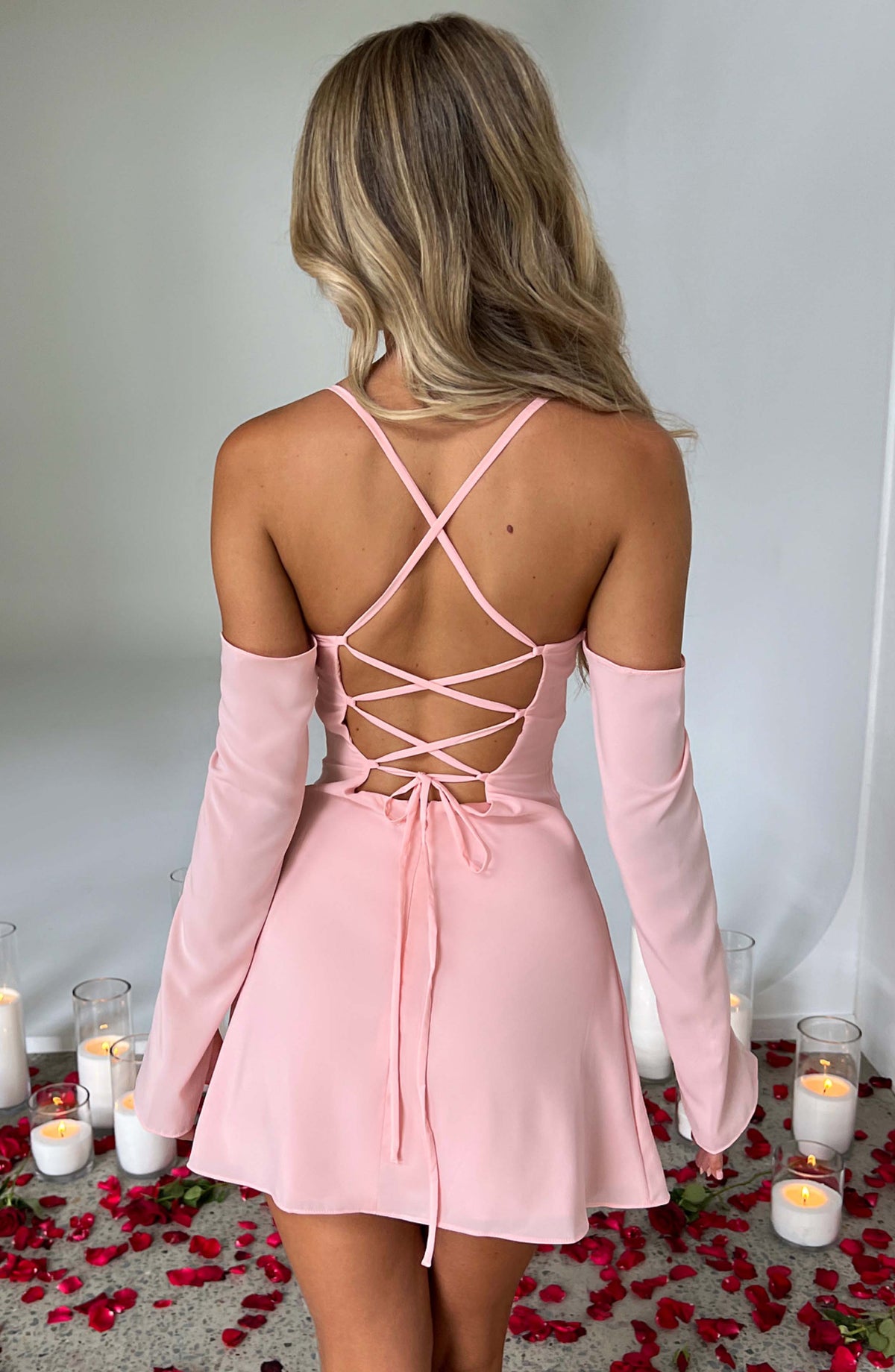 L.F Women's Dress Fiona Mini Blush Satin Flare Evening