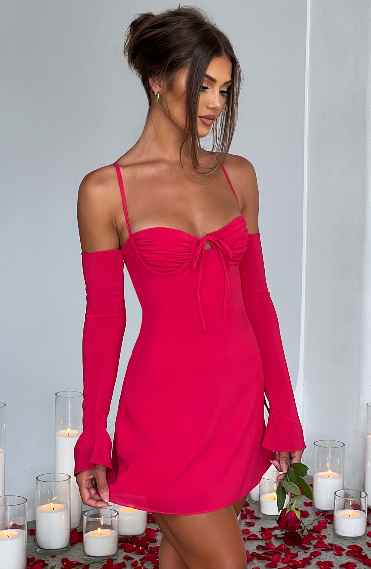 L.F Women's Dress Fiona Mini Pink Georgette Satin Evening