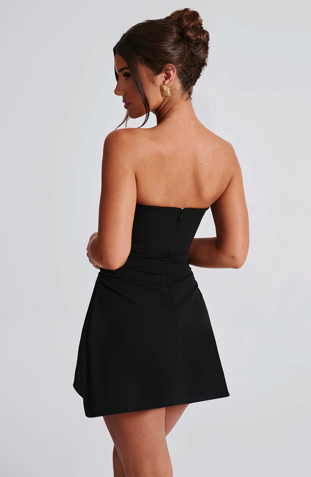 DIA Women's Dress Strapless Ruched Black Stretch Crepe Party