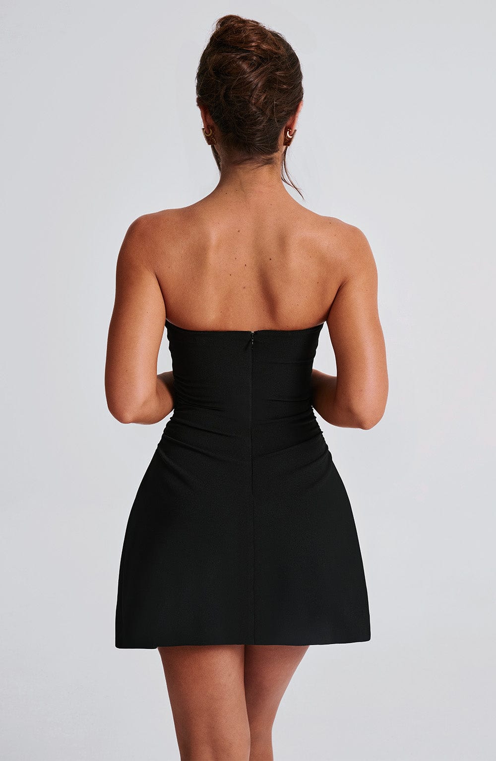 DIA Women's Dress Strapless Ruched Black Stretch Crepe Party