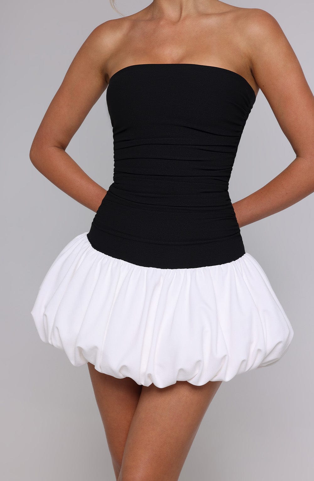 Gemma Women's Dress Bubblehem Black/White Stretch Crepe Party