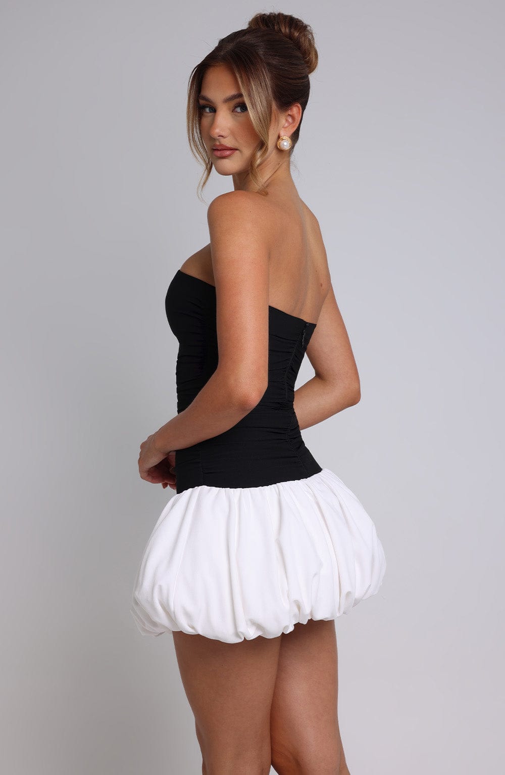 Gemma Women's Dress Bubblehem Black/White Stretch Crepe Party