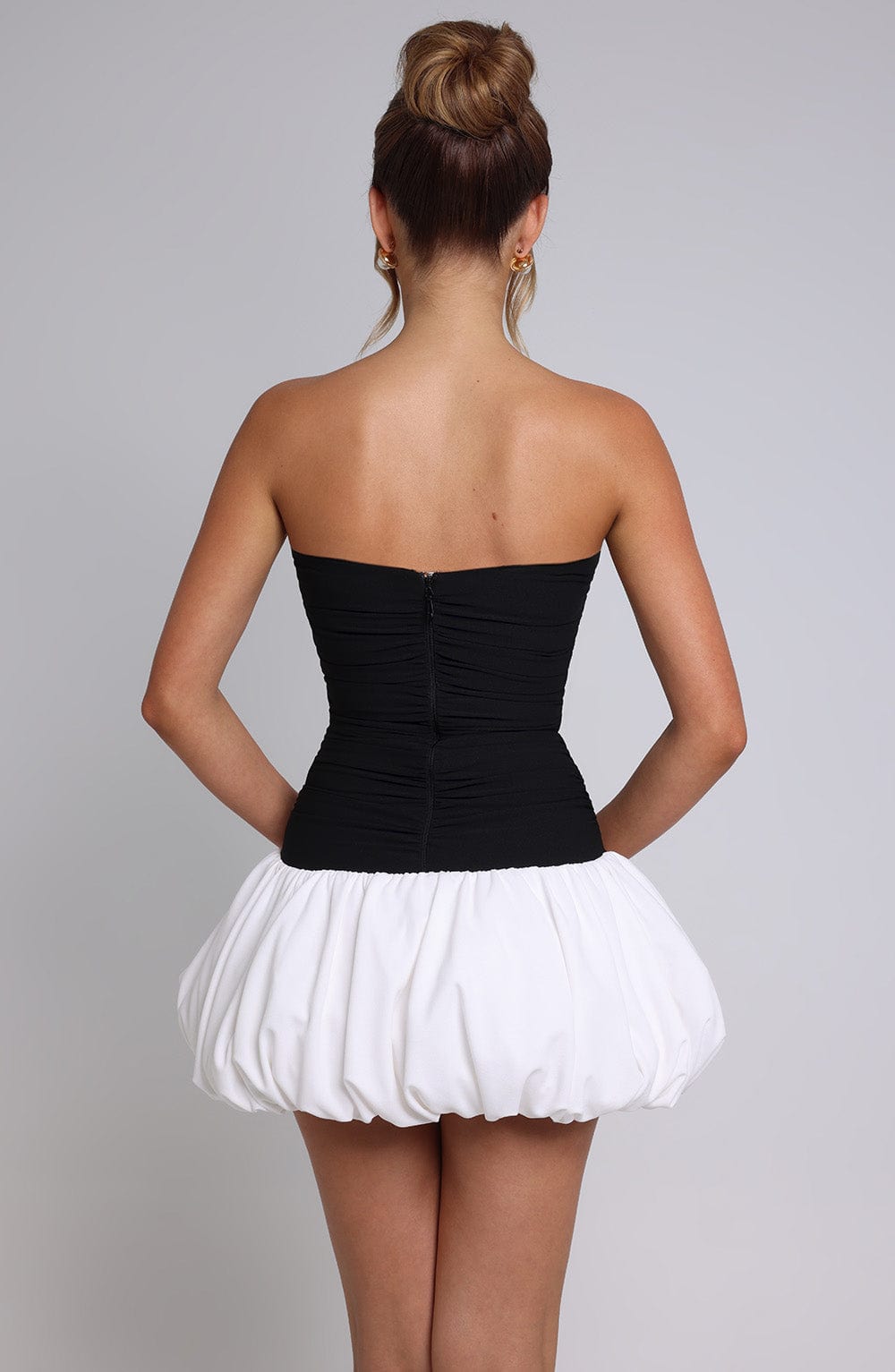 Gemma Women's Dress Bubblehem Black/White Stretch Crepe Party