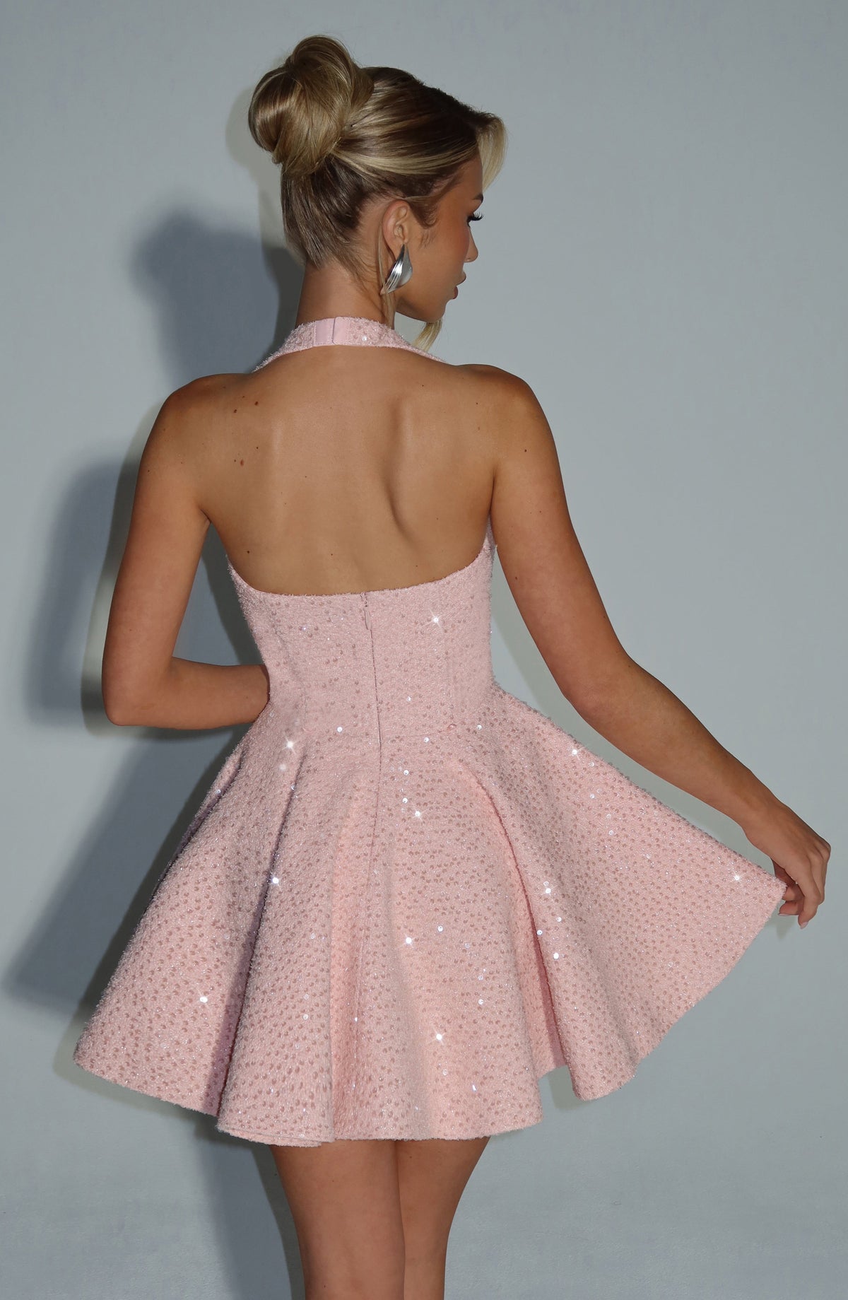 M.T Women's Dress Georgette Mini Blush Sequin Party