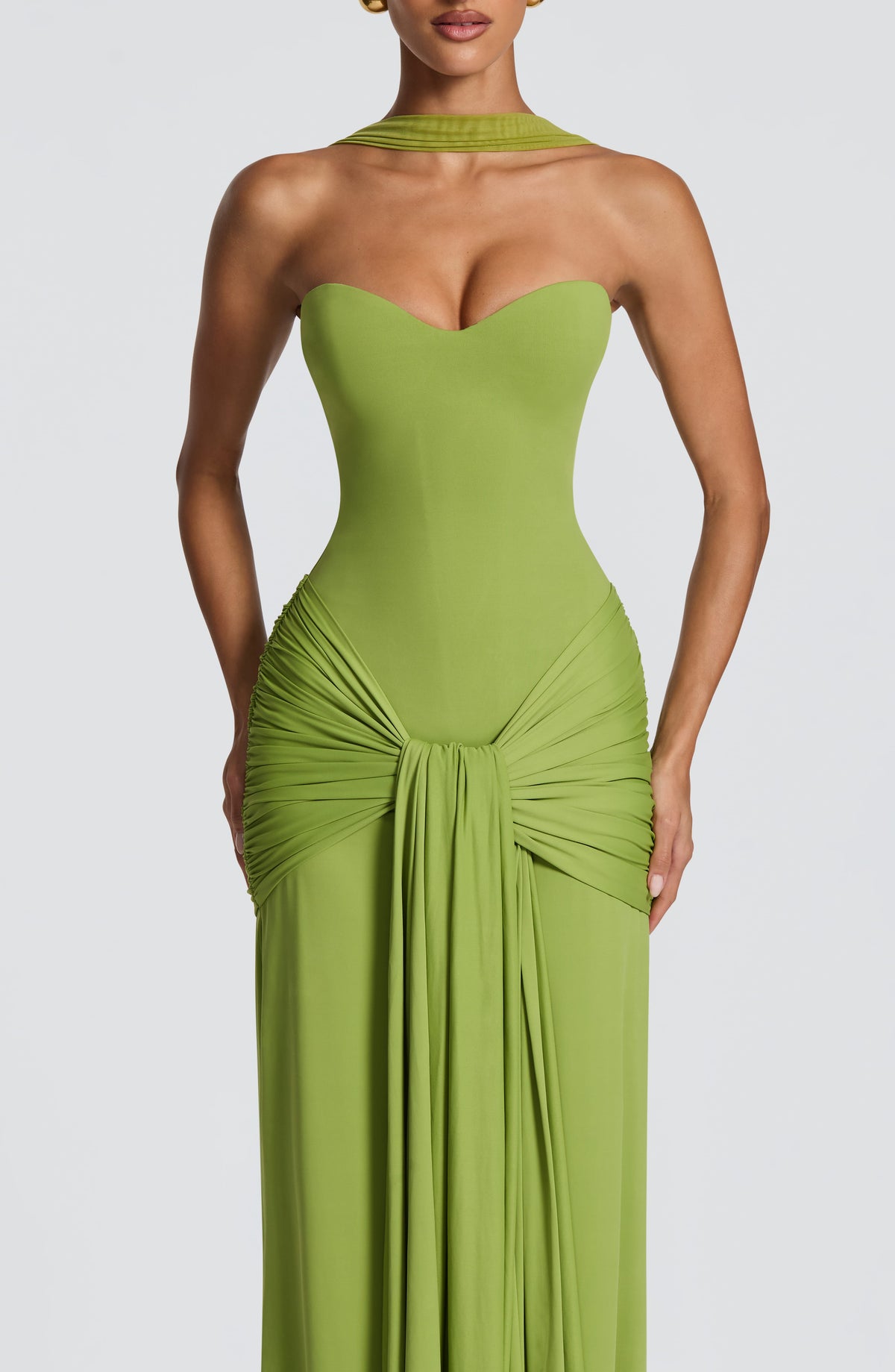R.F Women's Dress Corset Maxi Olive Mesh Formal
