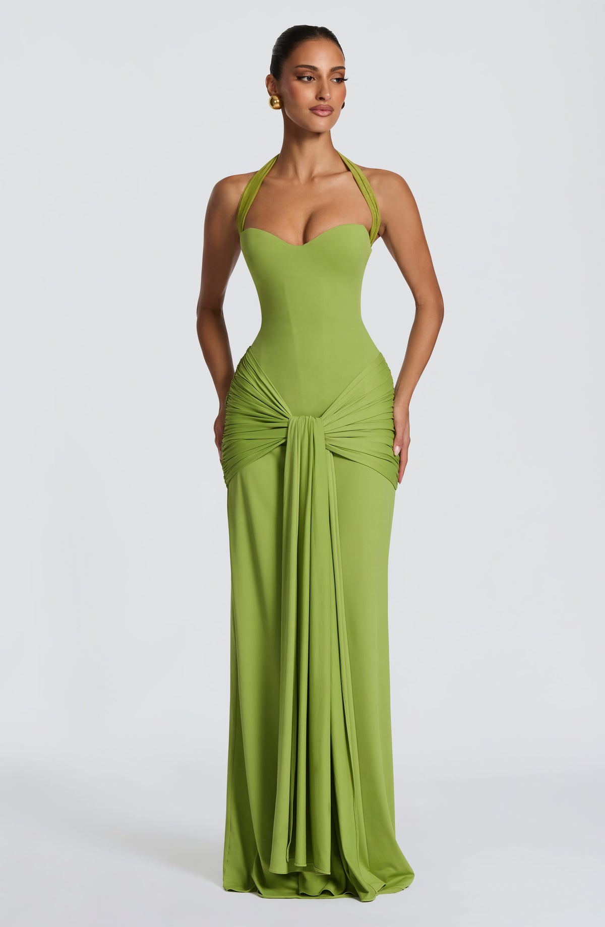 R.F Women's Dress Corset Maxi Olive Mesh Formal