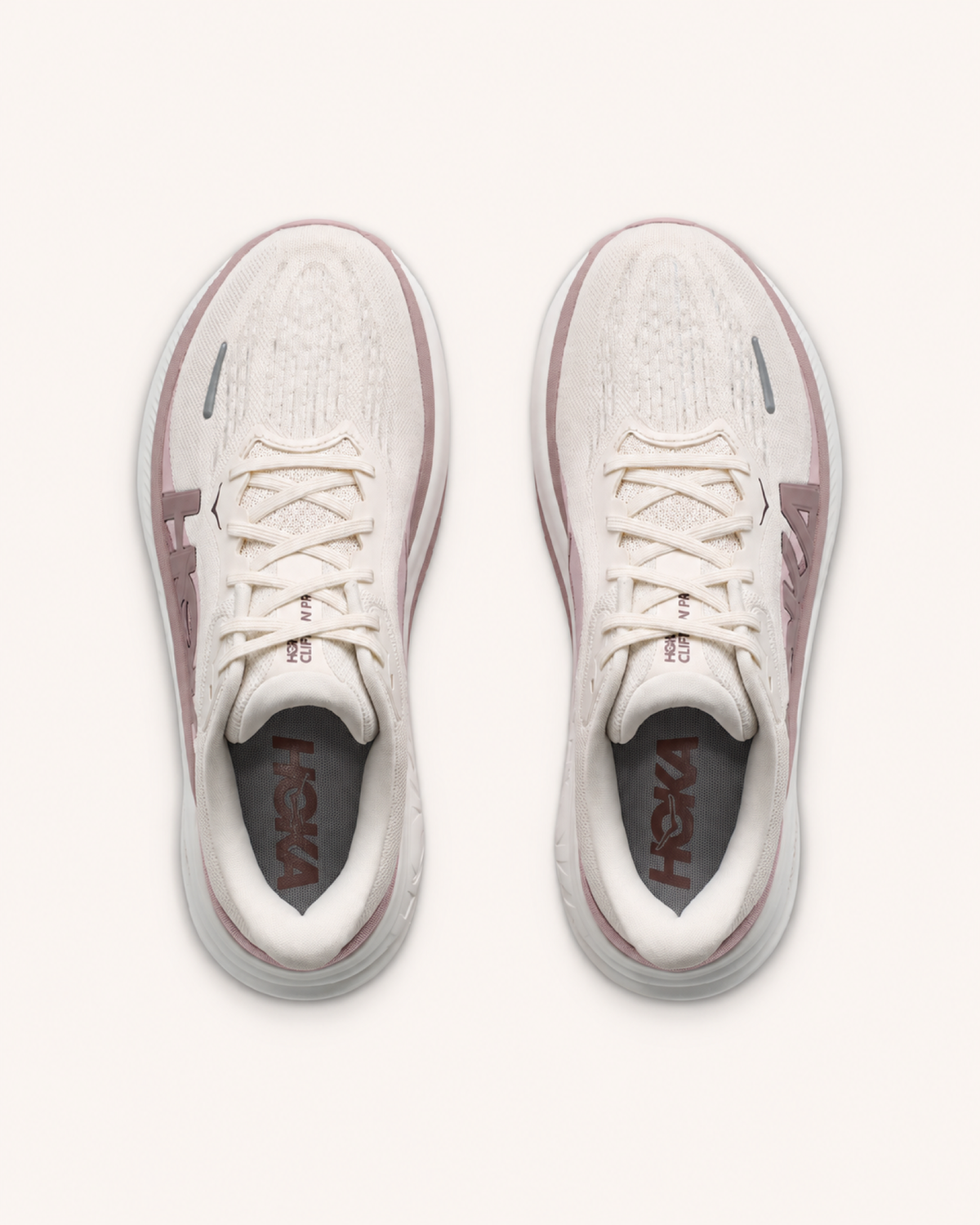 HOKA CLIFTON PRO in White / Rose — top view #Colour_White / Rose