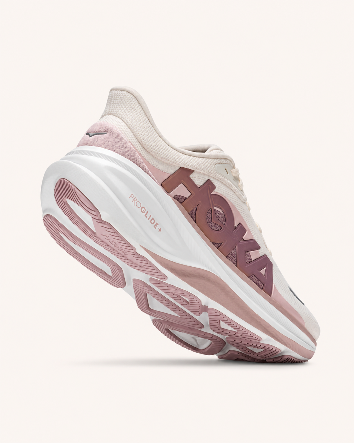 HOKA CLIFTON PRO in White / Rose — sole view #Colour_White / Rose