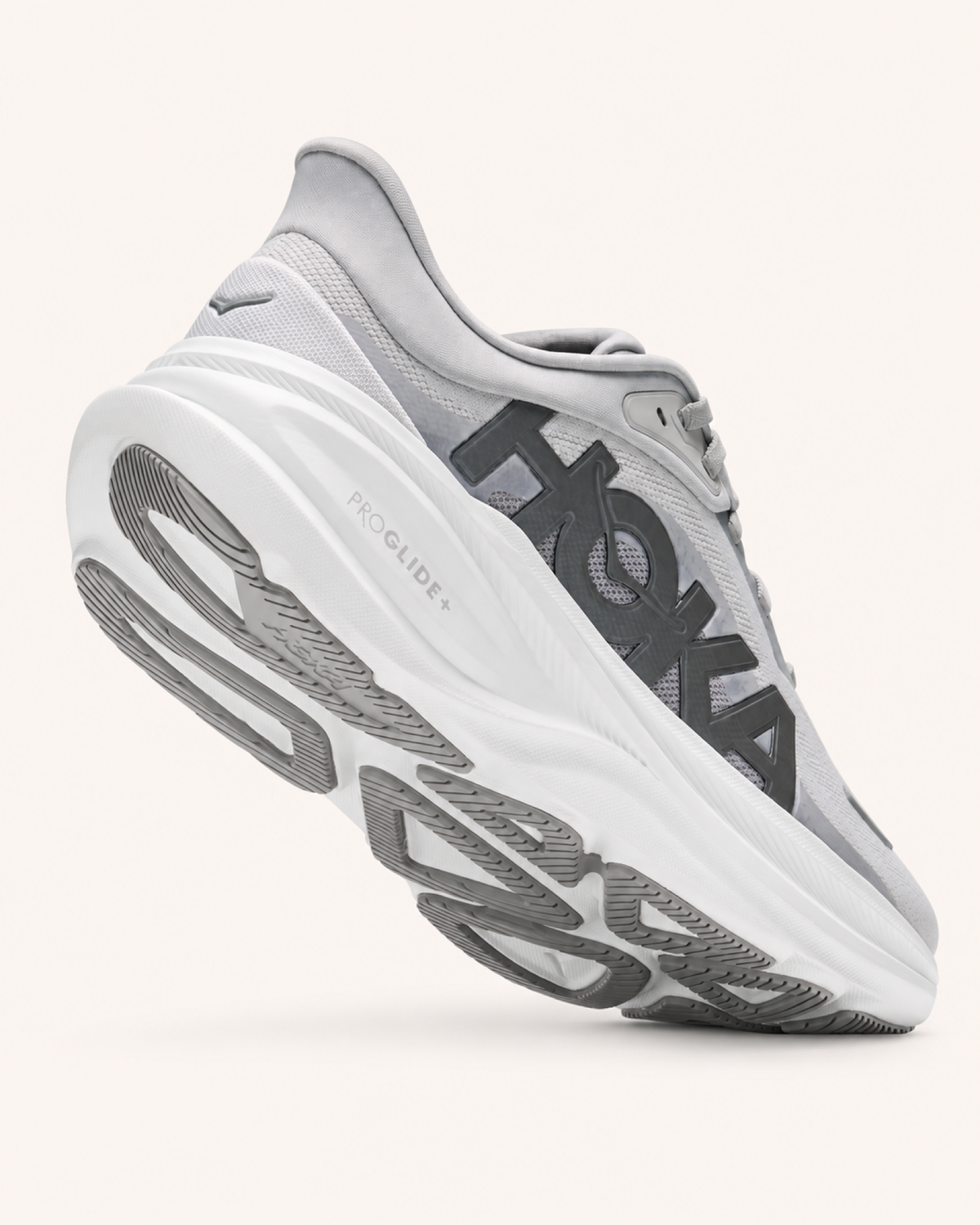 HOKA CLIFTON PRO in White / Grey — sole view #Colour_White / Grey