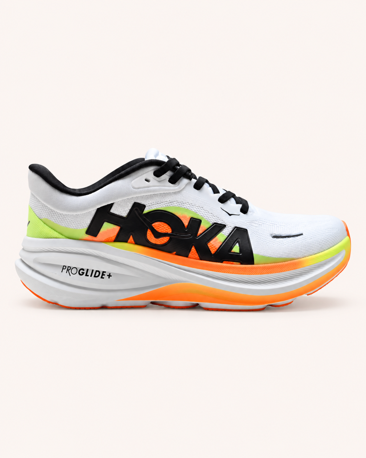 HOKA CLIFTON PRO in White / Orange / Lime — side view #Colour_White / Orange / Lime