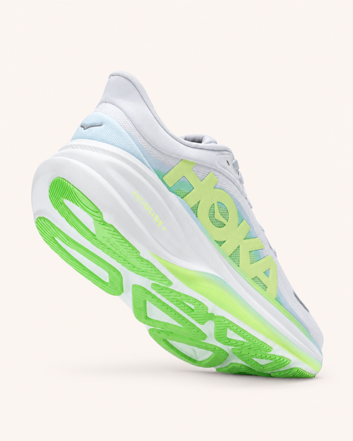 HOKA CLIFTON PRO in White / Lime — sole view #Colour_White / Lime