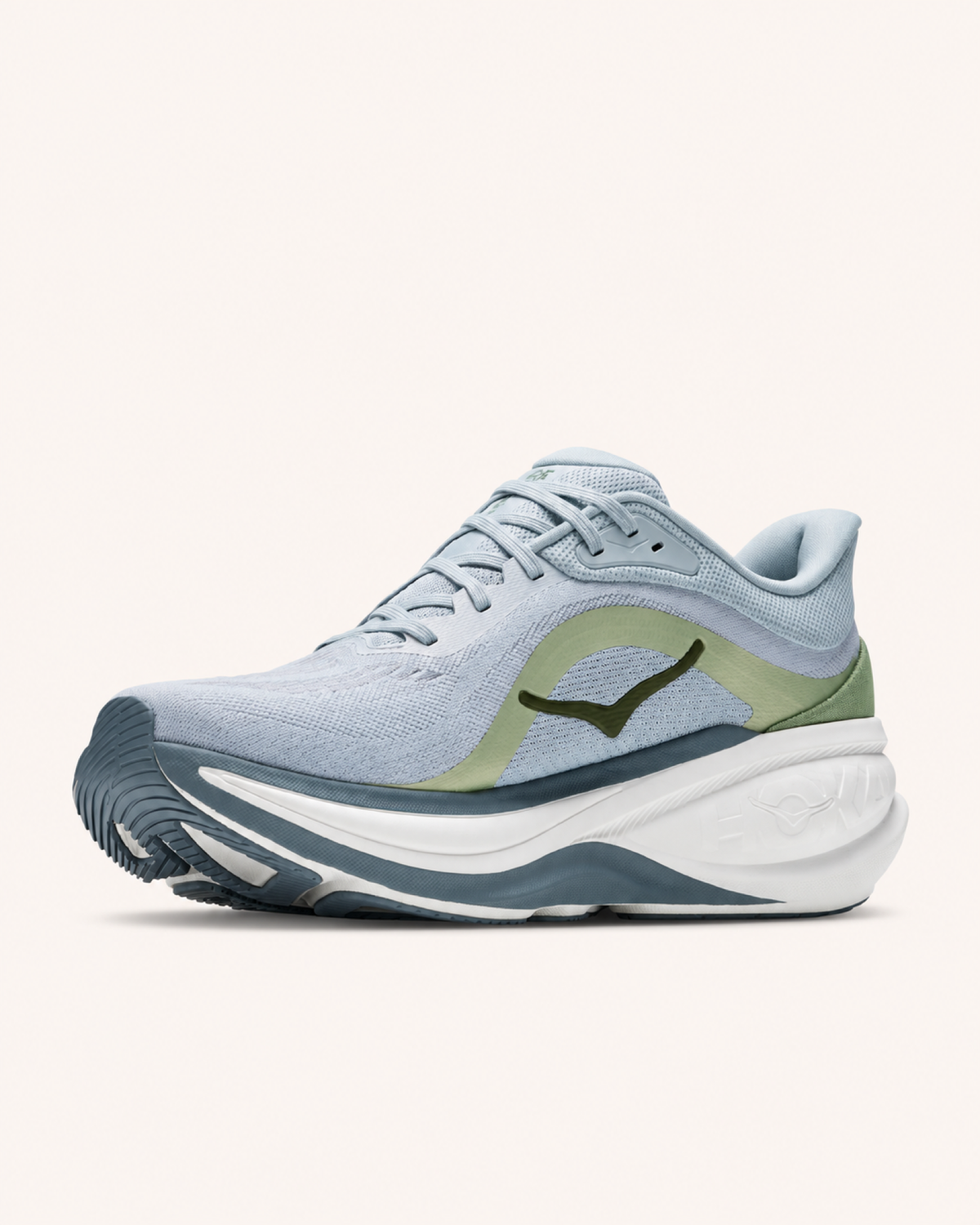 HOKA CLIFTON PRO in White / Olive — angled view #Colour_White / Olive