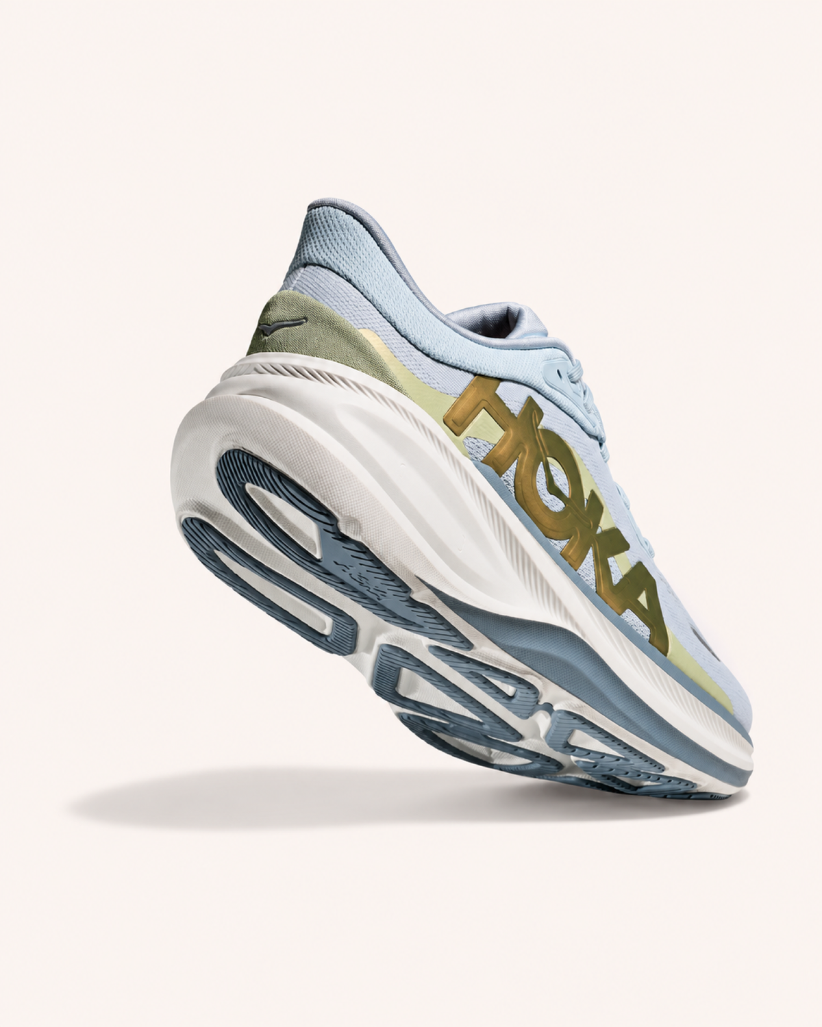 HOKA CLIFTON PRO in White / Olive — sole view #Colour_White / Olive