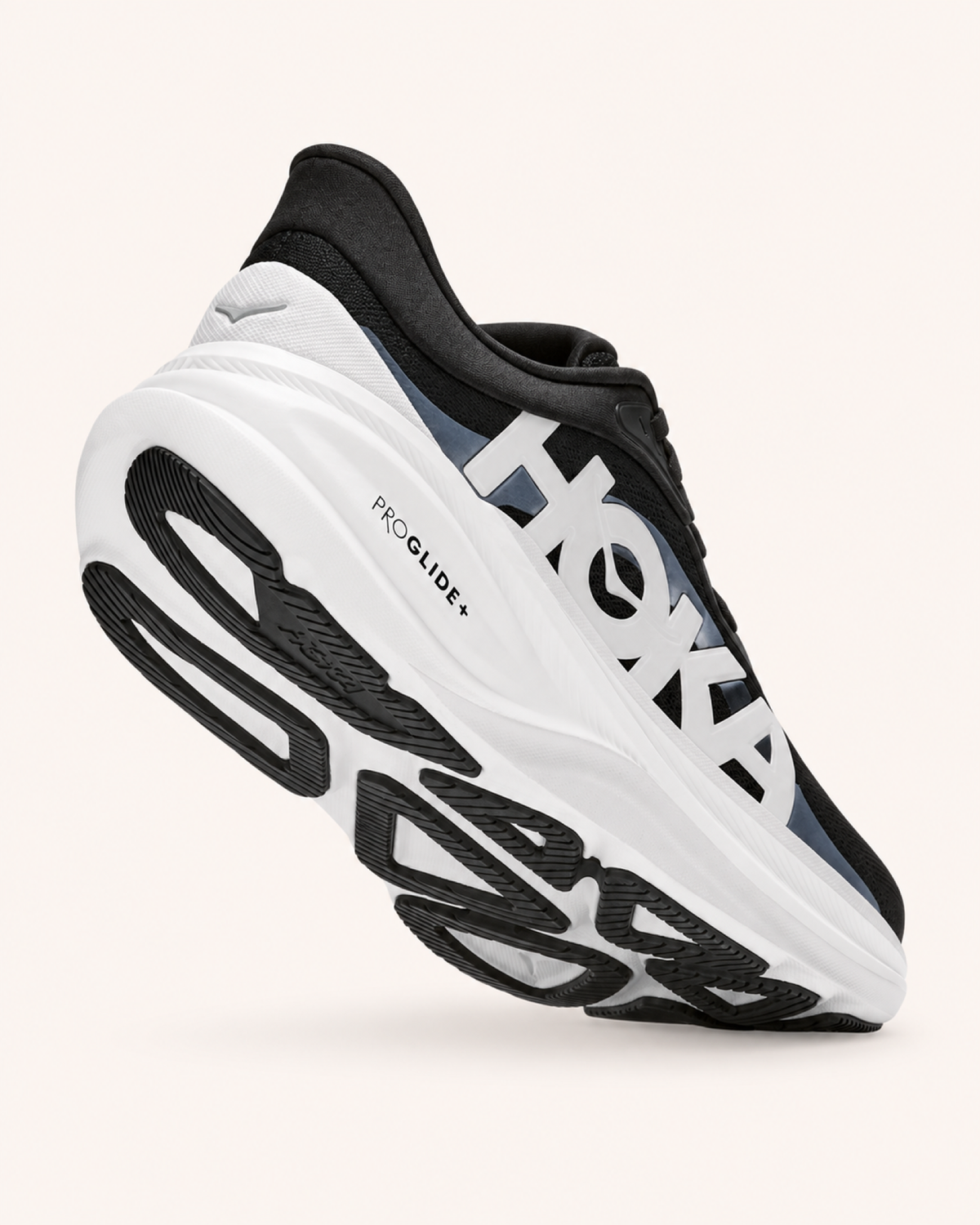 HOKA CLIFTON PRO in Black / White — sole view #Colour_Black / White