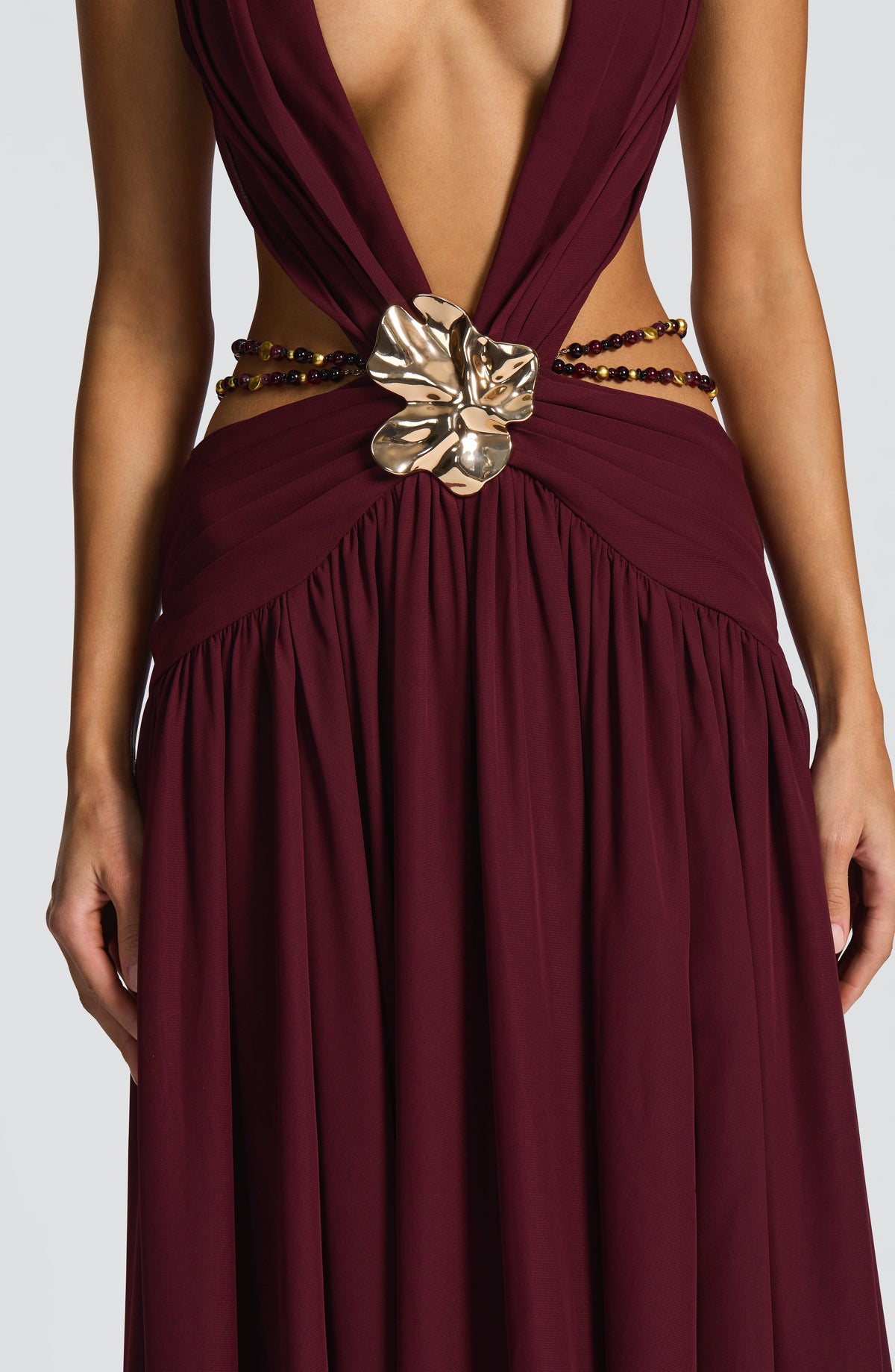 T.X Women's Dress Indianna Backless Cherry Lacquer Chiffon Evening