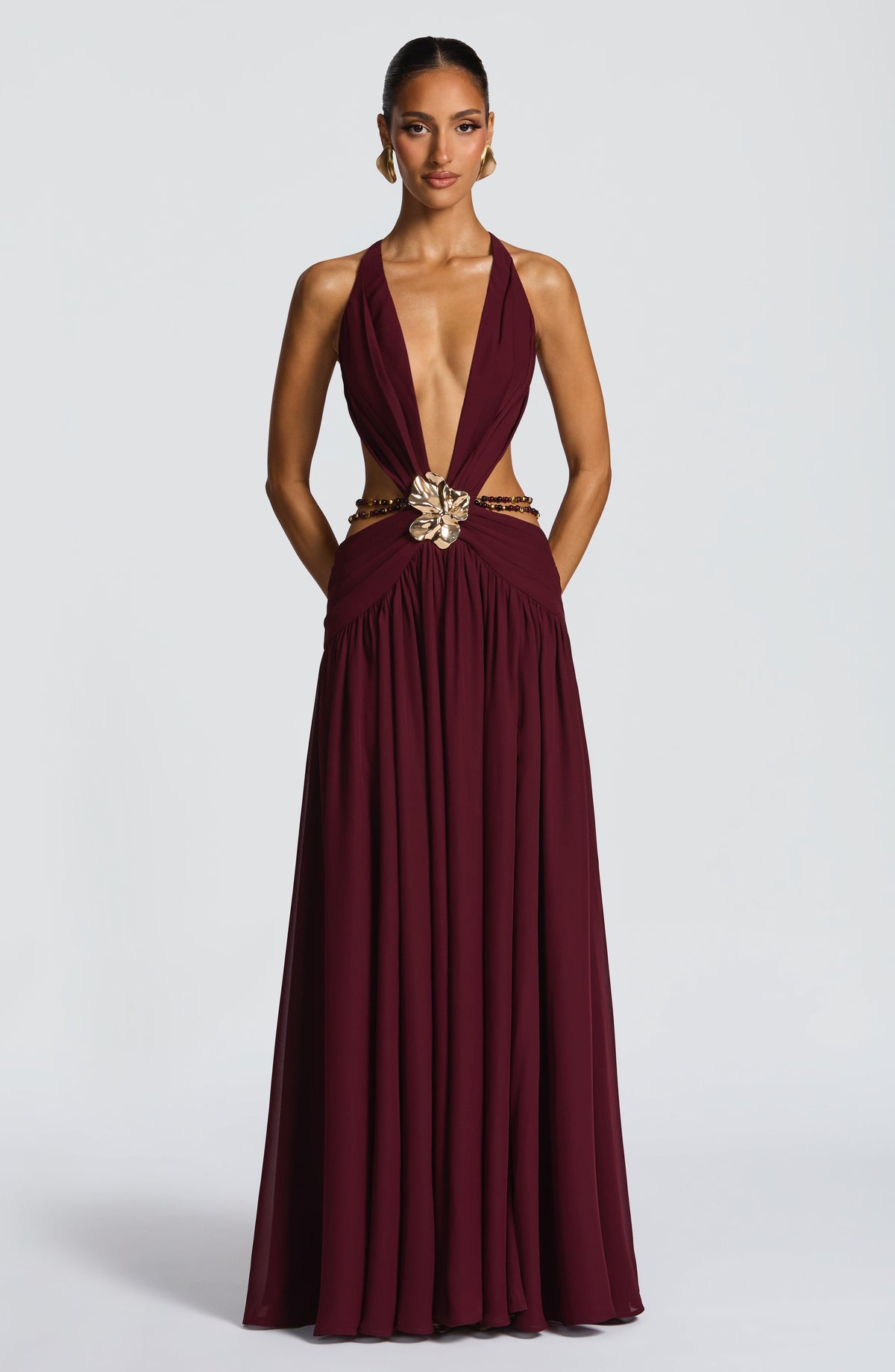 T.X Women's Dress Indianna Backless Cherry Lacquer Chiffon Evening