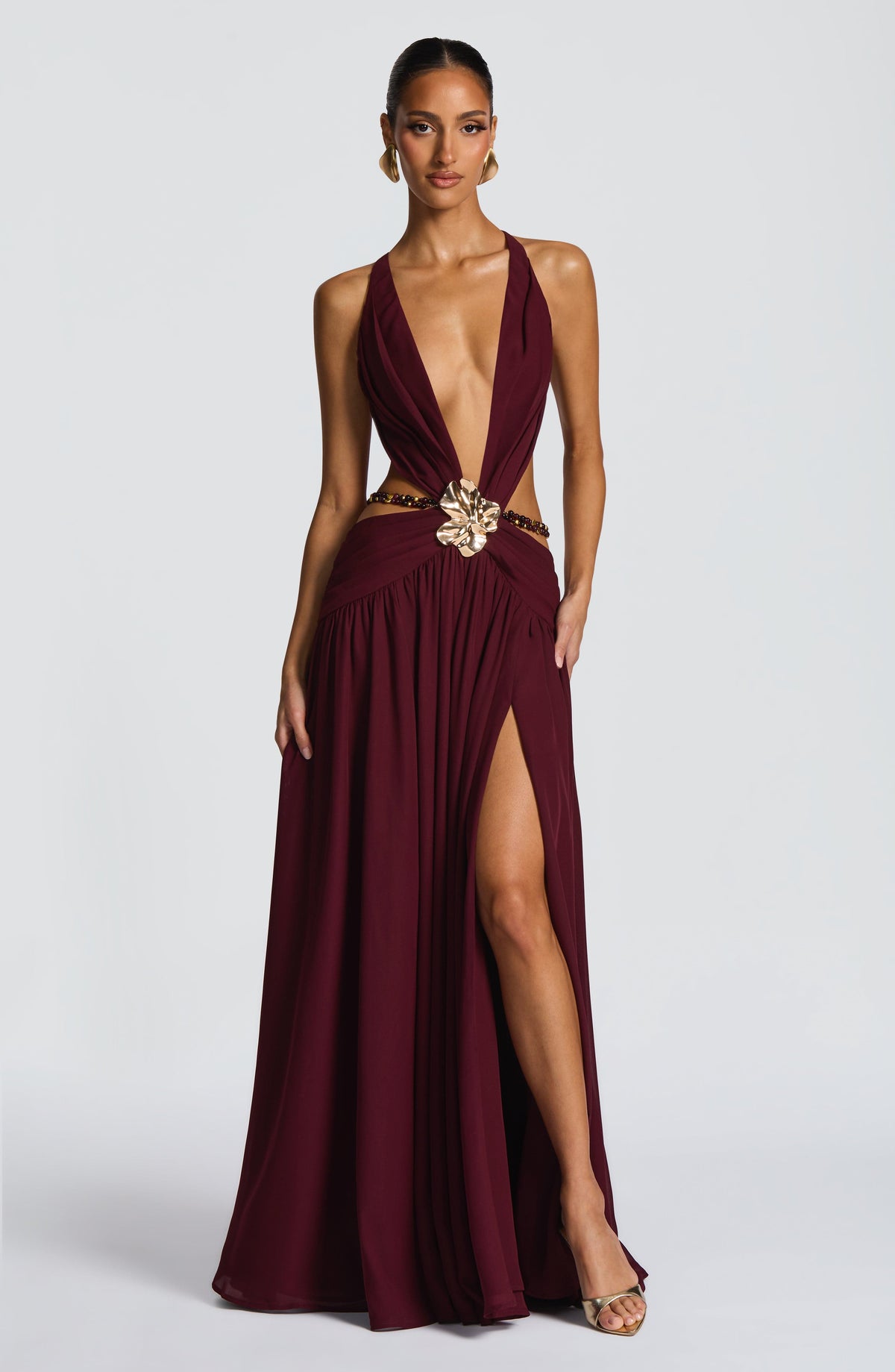 T.X Women's Dress Indianna Backless Cherry Lacquer Chiffon Evening