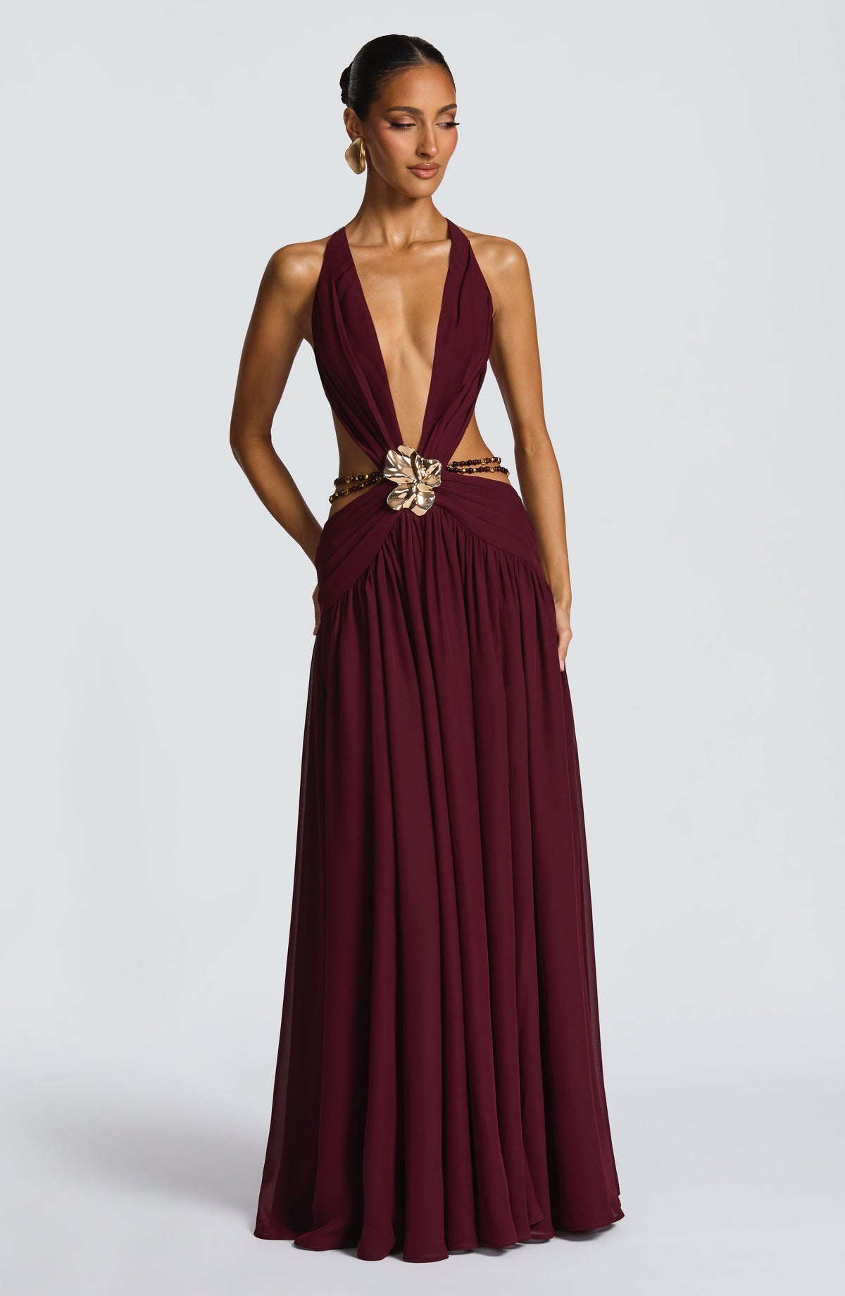 T.X Women's Dress Indianna Backless Cherry Lacquer Chiffon Evening